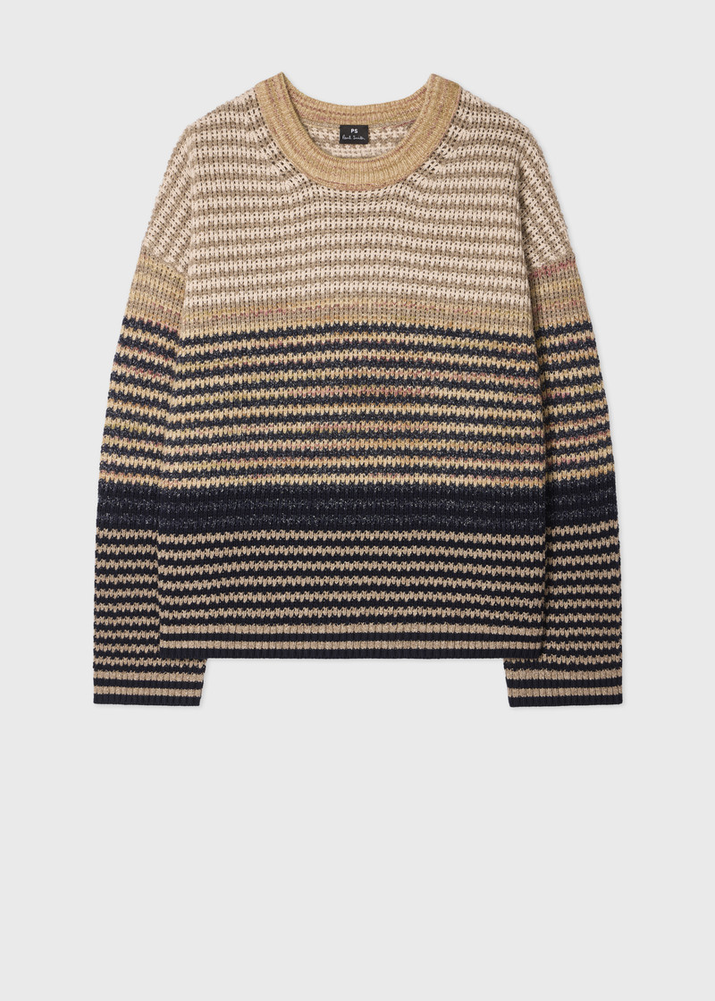 Women's Brown Textured Stripe Knitted Sweater 1