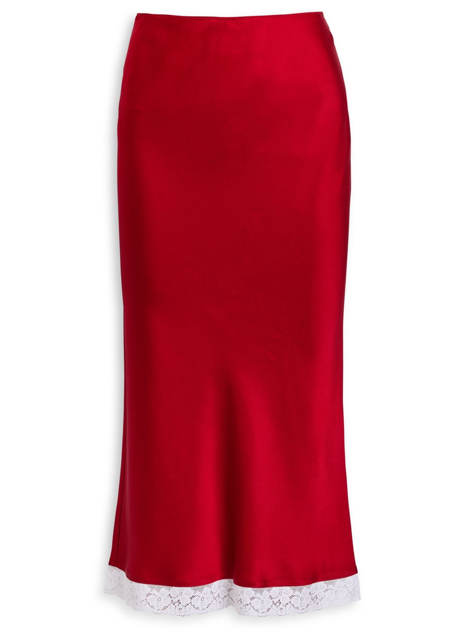 Victoria Beckham Lace Trim Satin Midi Slip Skirt - 1