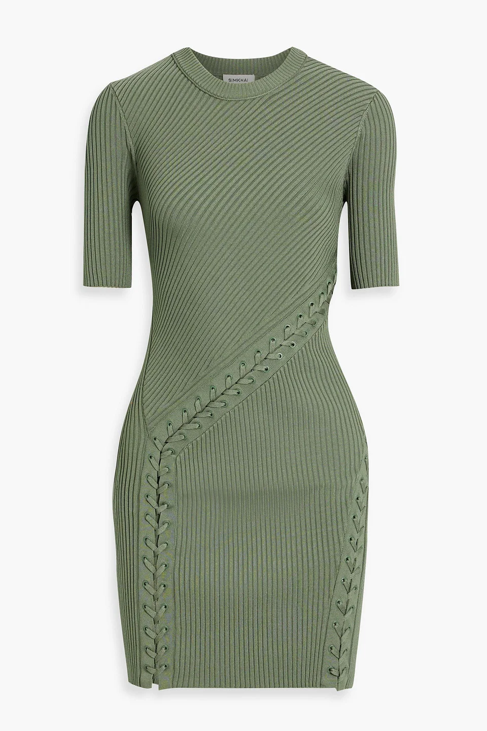 Gilly lace-up ribbed-knit mini dress - 1