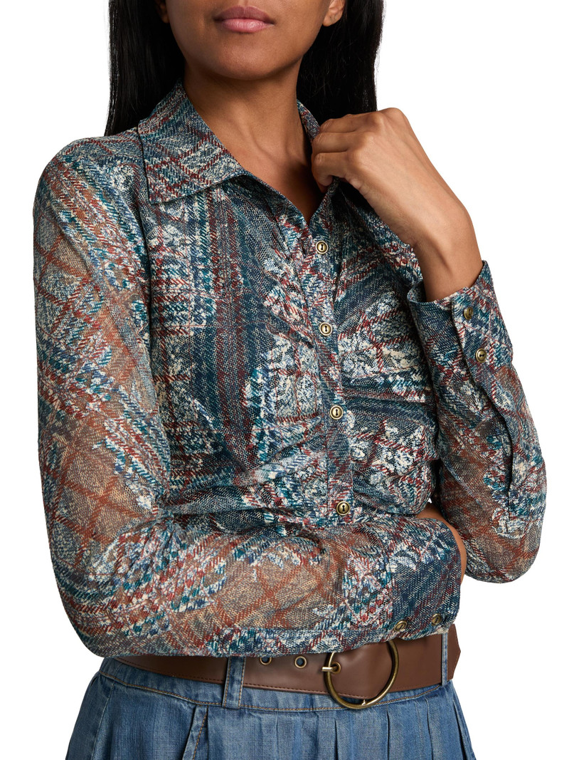 Women's Plaid Hamilton Gathered Button-Front Shirt - Amber Multi 6