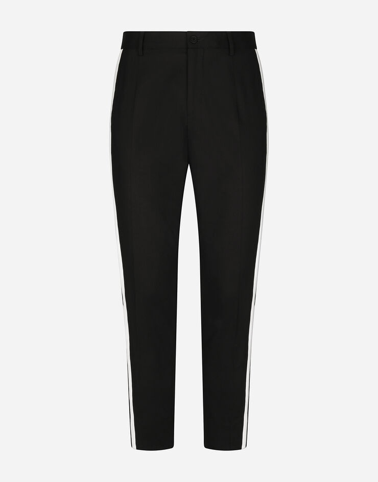 Stretch cotton pants with side bands - 1