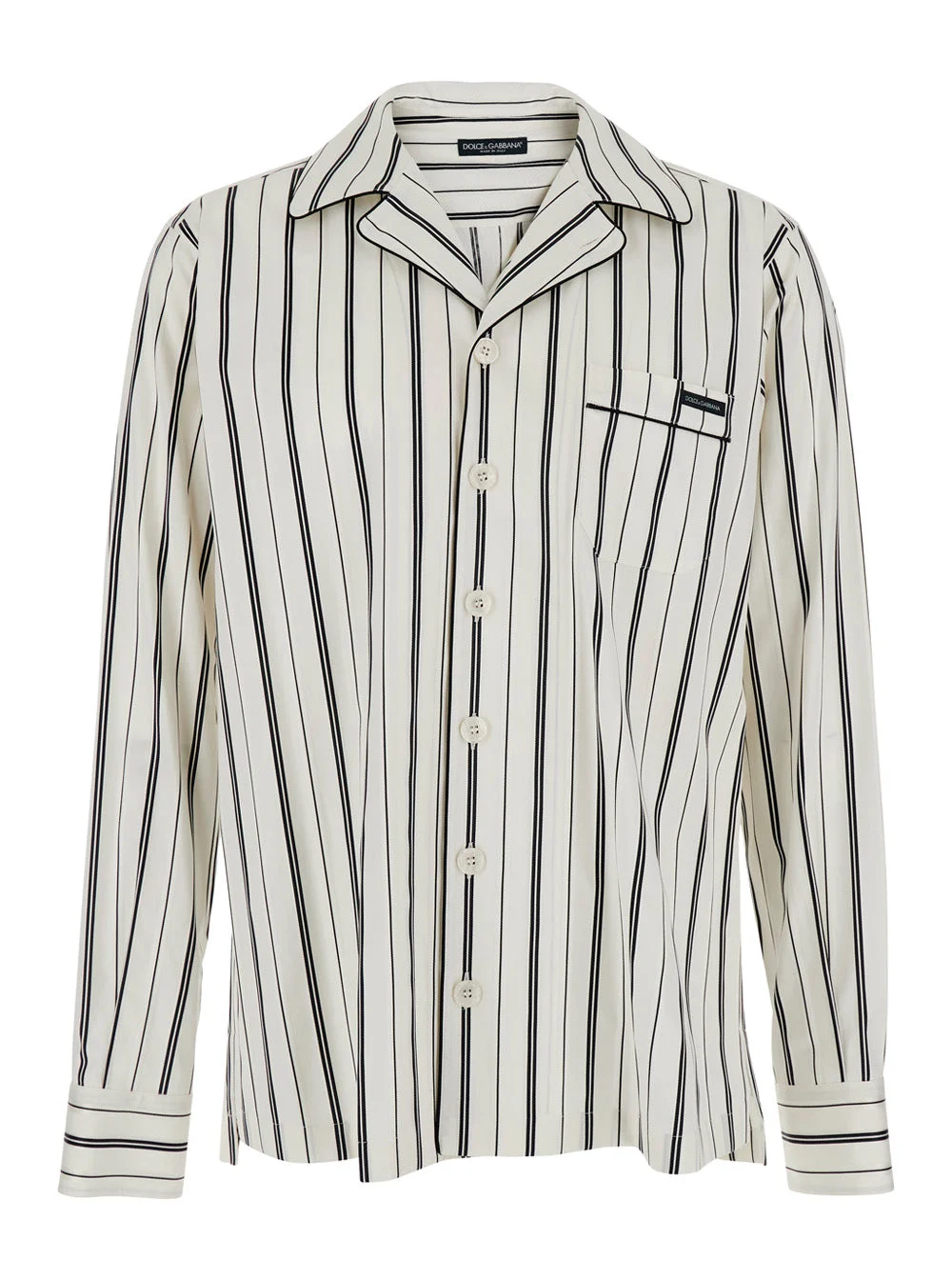 Black and White Long-Sleeved Shirt with Stripe Motif in Cotton for Men White/black Blouses - 1