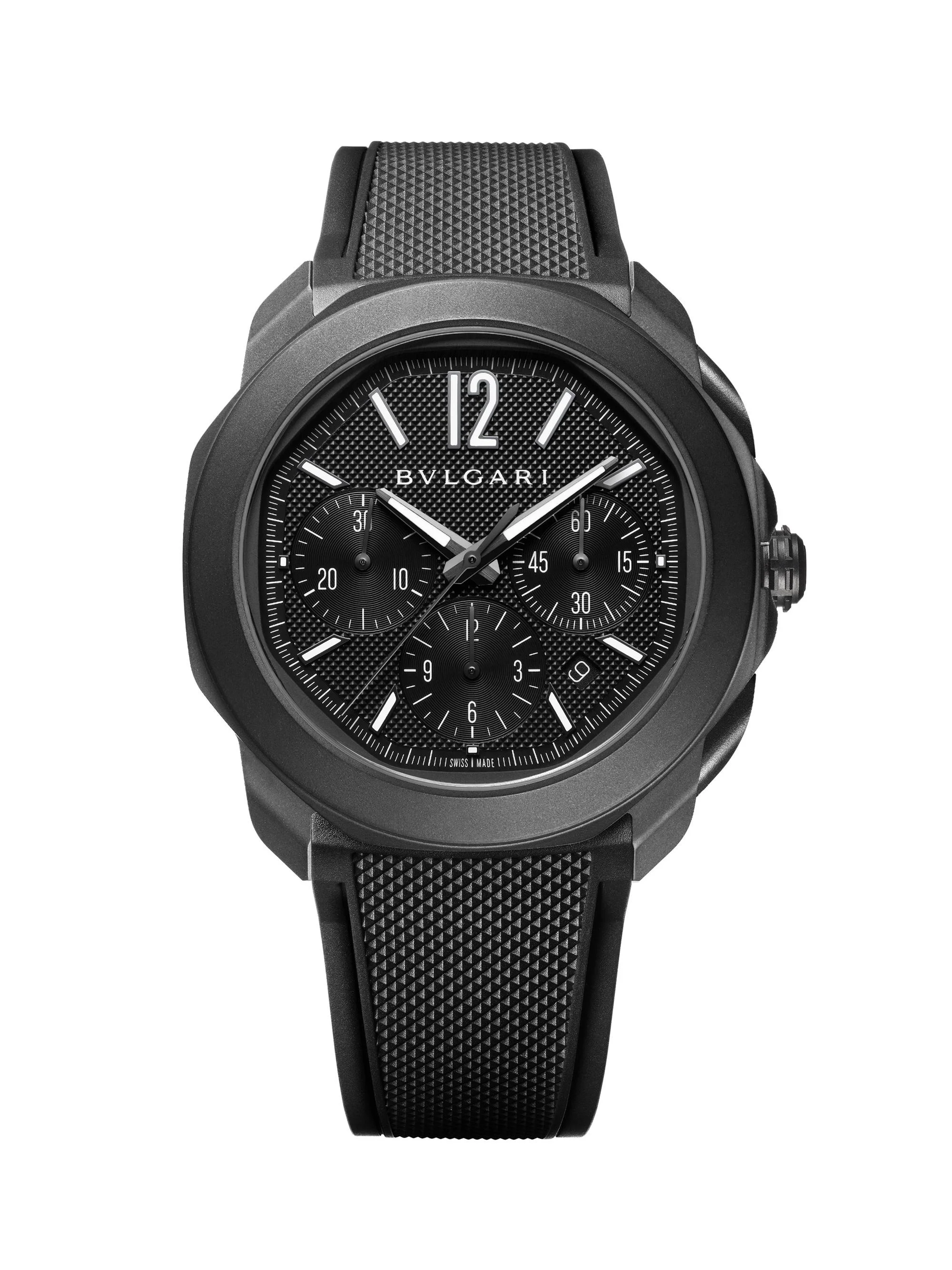 Men's Octo Roma Black Stainless Steel, Rubber & Alligator Leather Chronograph Watch/42MM - Black - 1