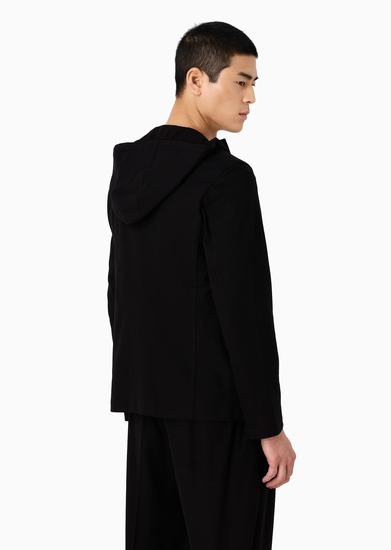 Double-breasted jacket with hood in jacquard jersey - 3