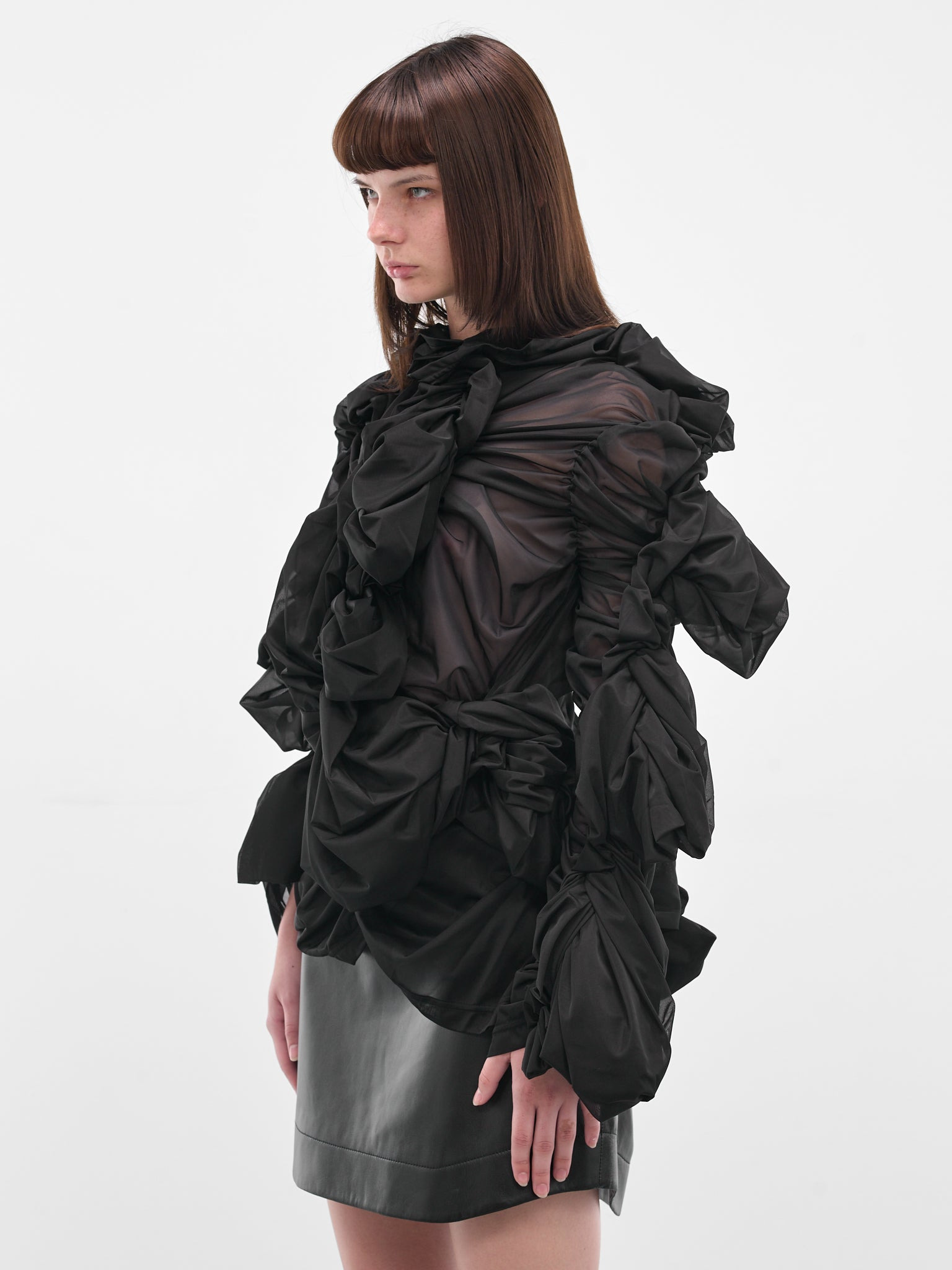 Black Sculptural Draped Layering Top - 2