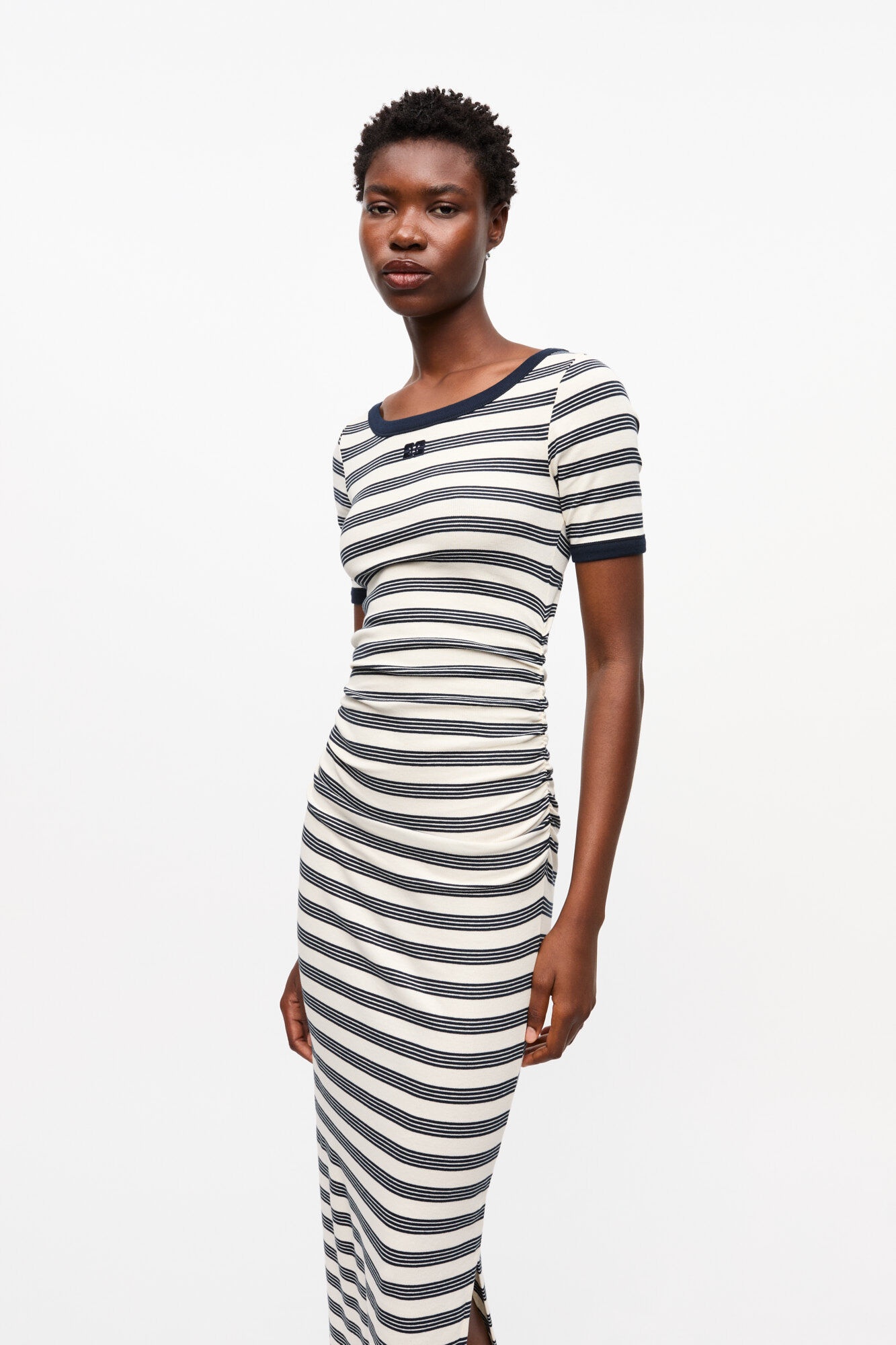 STRIPED SOFT COTTON RIB SHORT SLEEVE DRESS - 5