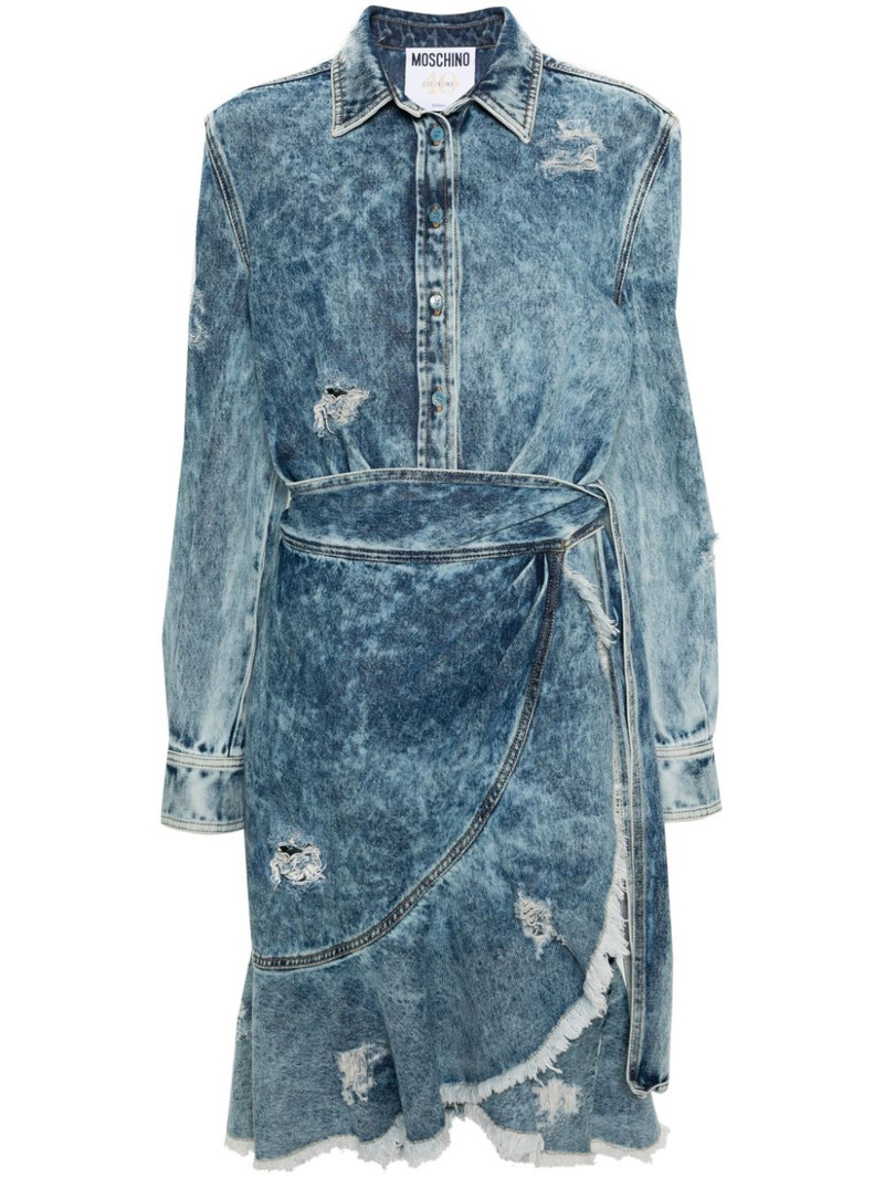 wraparound distressed-denim dress 1