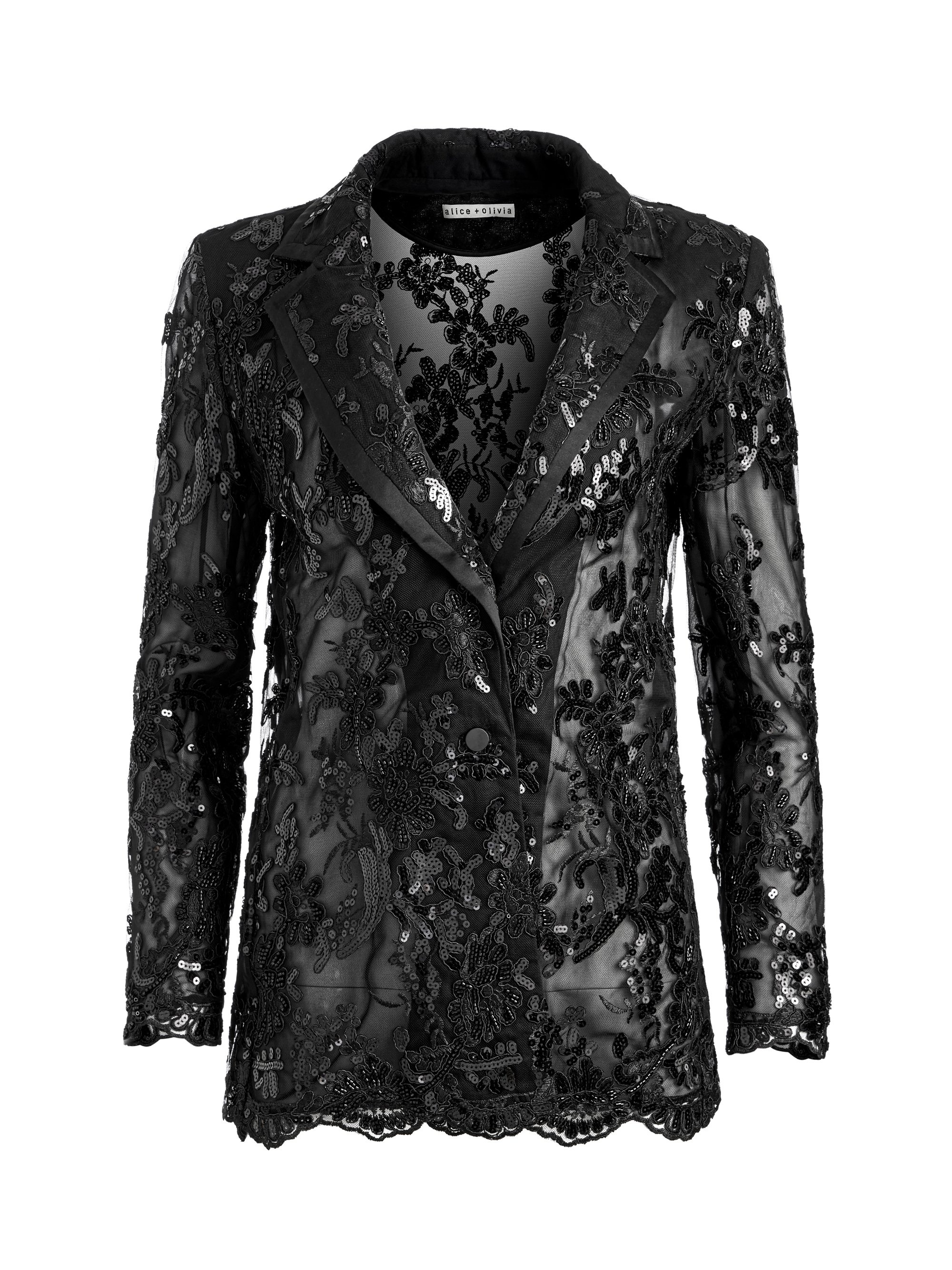 JUDITH EMBELLISHED SHEER LACE NOTCH COLLAR BLAZER - 1