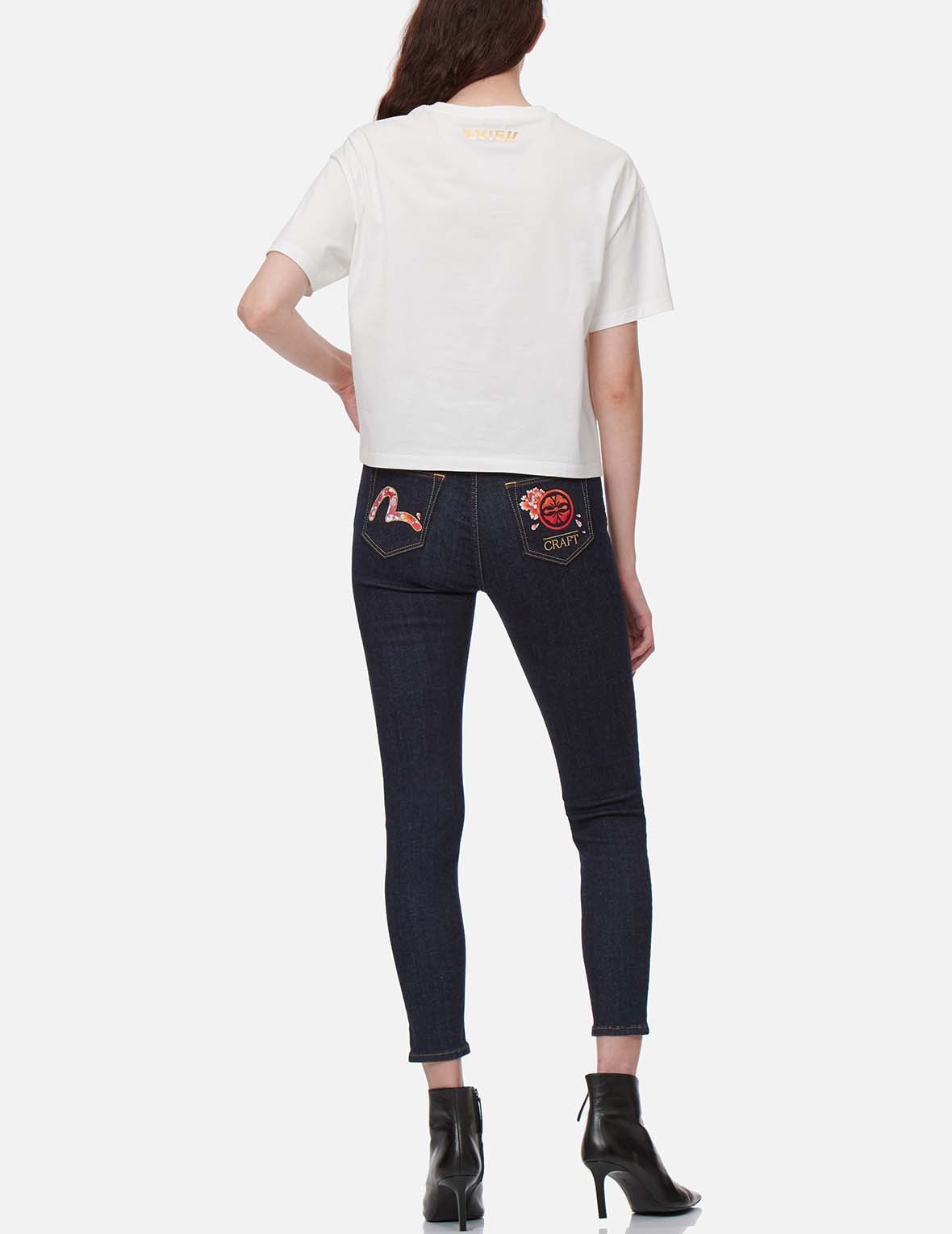 PEONY-PATTERN SEAGULL AND KAMON EMBROIDERY SKINNY JEANS - 5