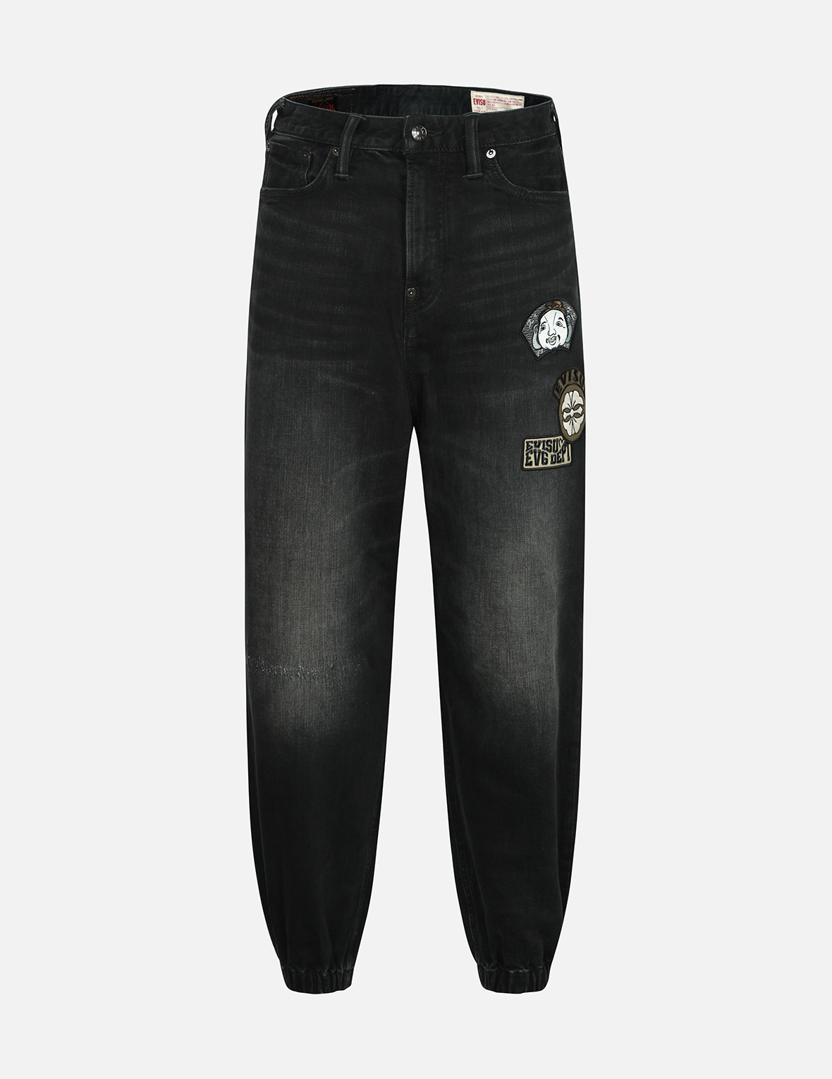 MULTI BADGES AND SEAGULL PRINT LOOSE FIT DENIM JOGGERS - 1
