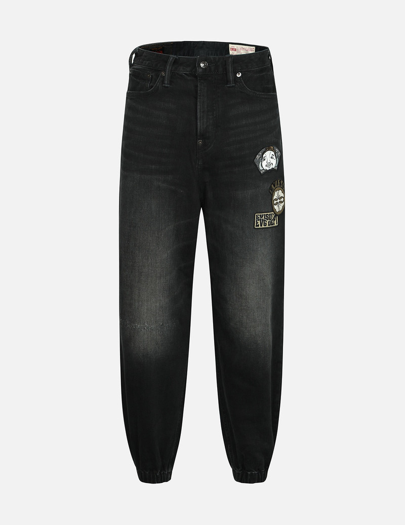 MULTI BADGES AND SEAGULL PRINT LOOSE FIT DENIM JOGGERS 1