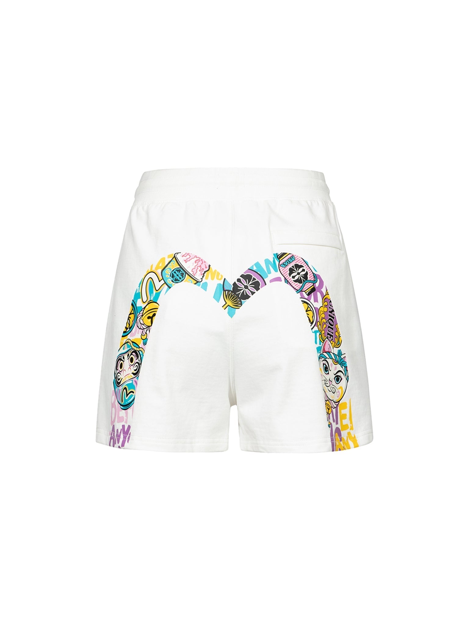 Color-blocking Daruma and Fortune Cat Daicock Print Loose Fit Sweat Shorts - 13