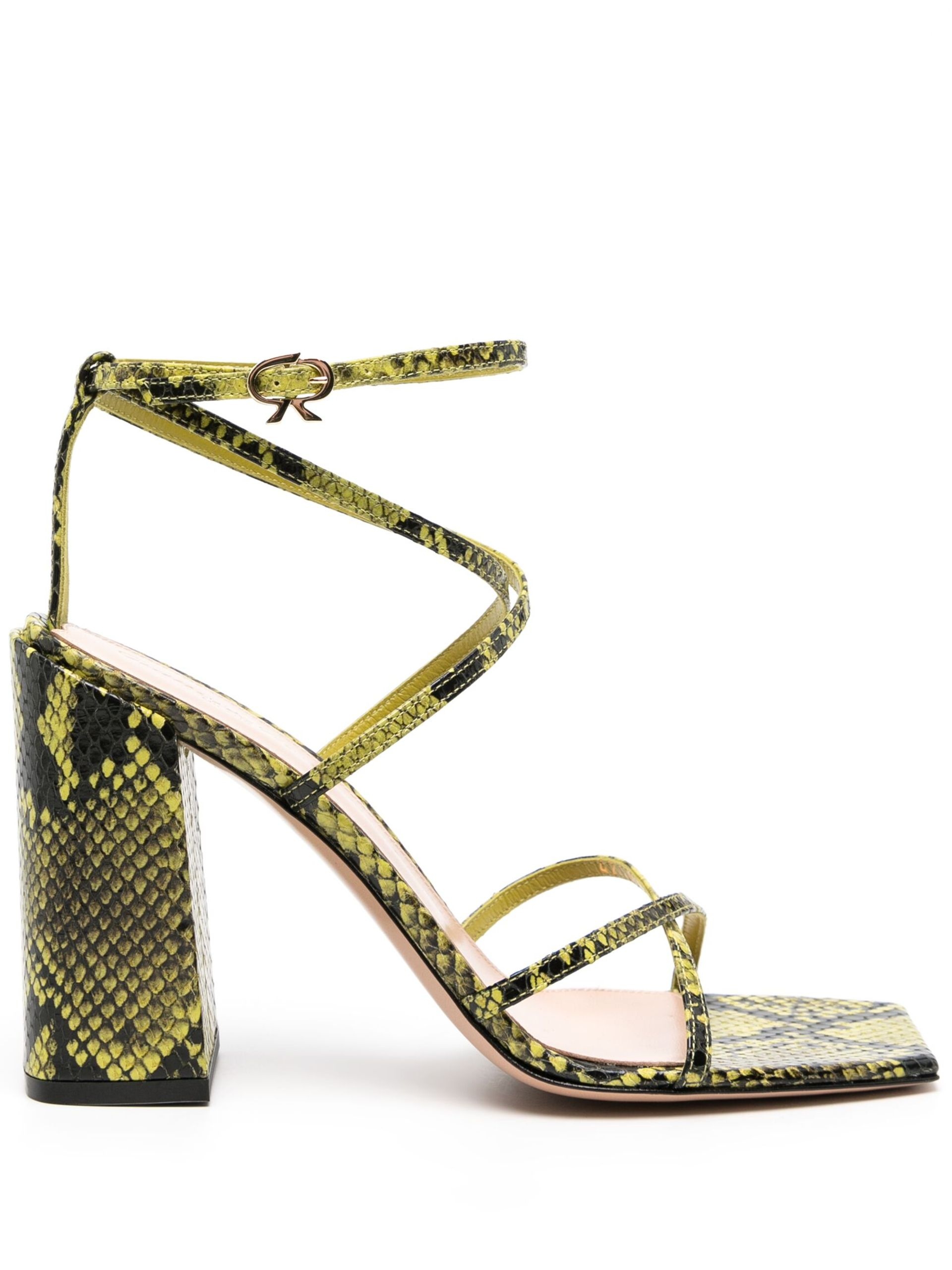 Green 95mm Snake-Effect Sandals - 1