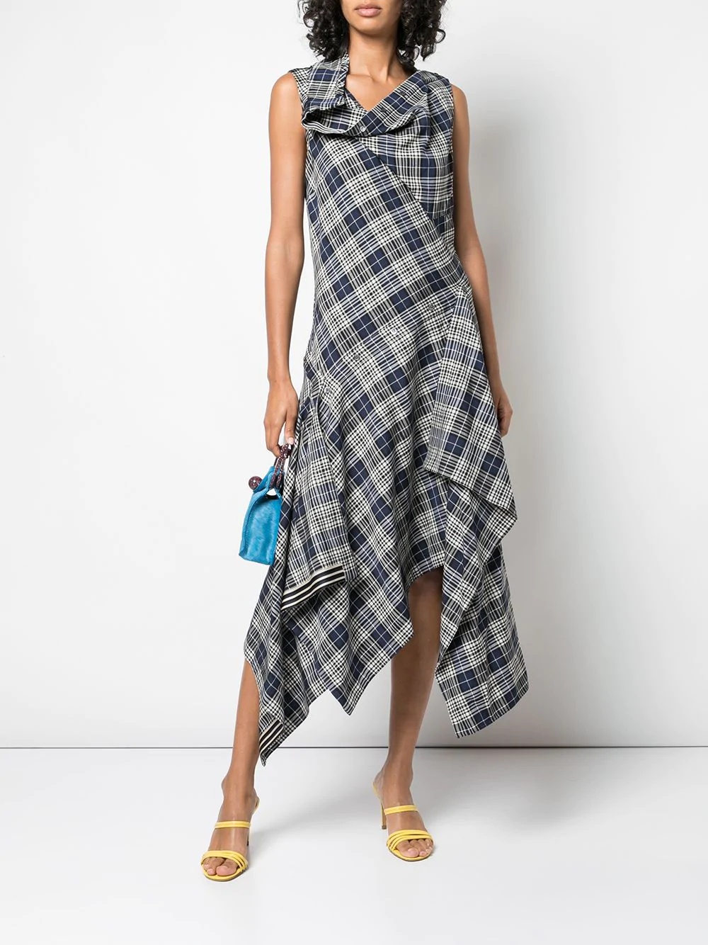 plaid cowl-neck midi dress - 2