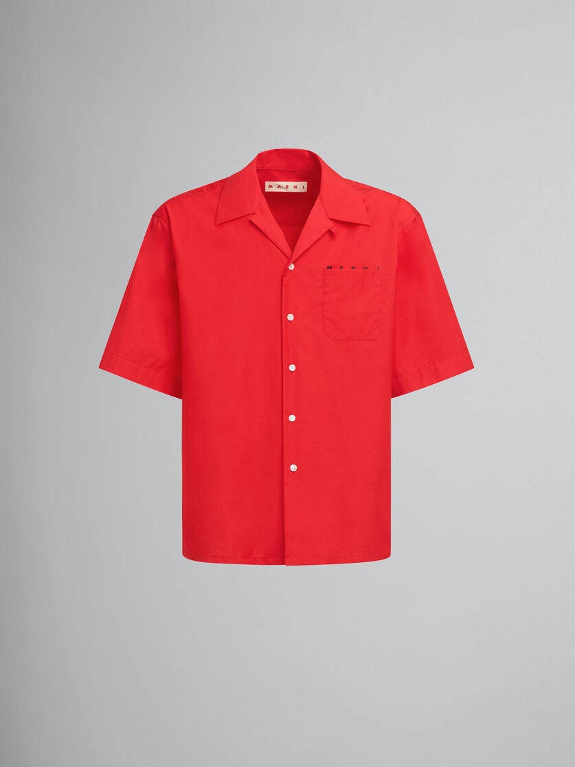 RED ORGANIC POPLIN BOWLING SHIRT WITH HIDDEN LOGO - 1