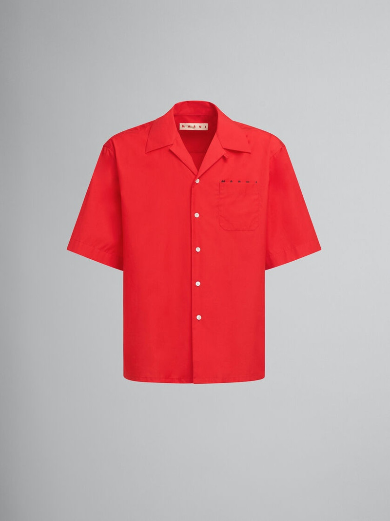 RED ORGANIC POPLIN BOWLING SHIRT WITH HIDDEN LOGO 1