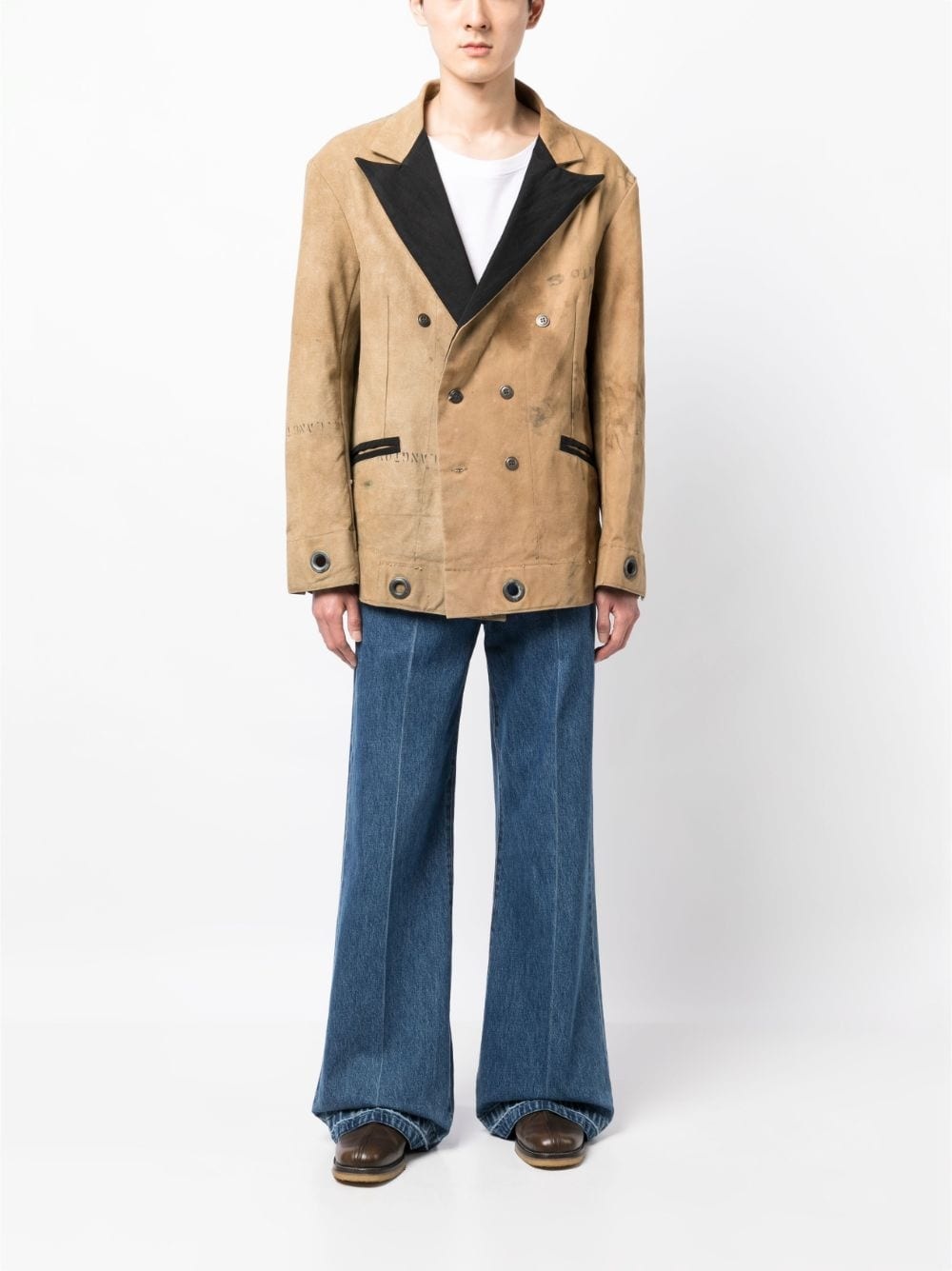 stamp-print double-breasted coat - 2