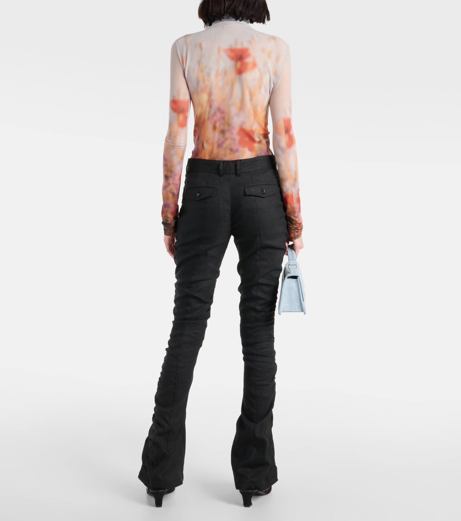 Mid-rise linen-blend flared pants - 3