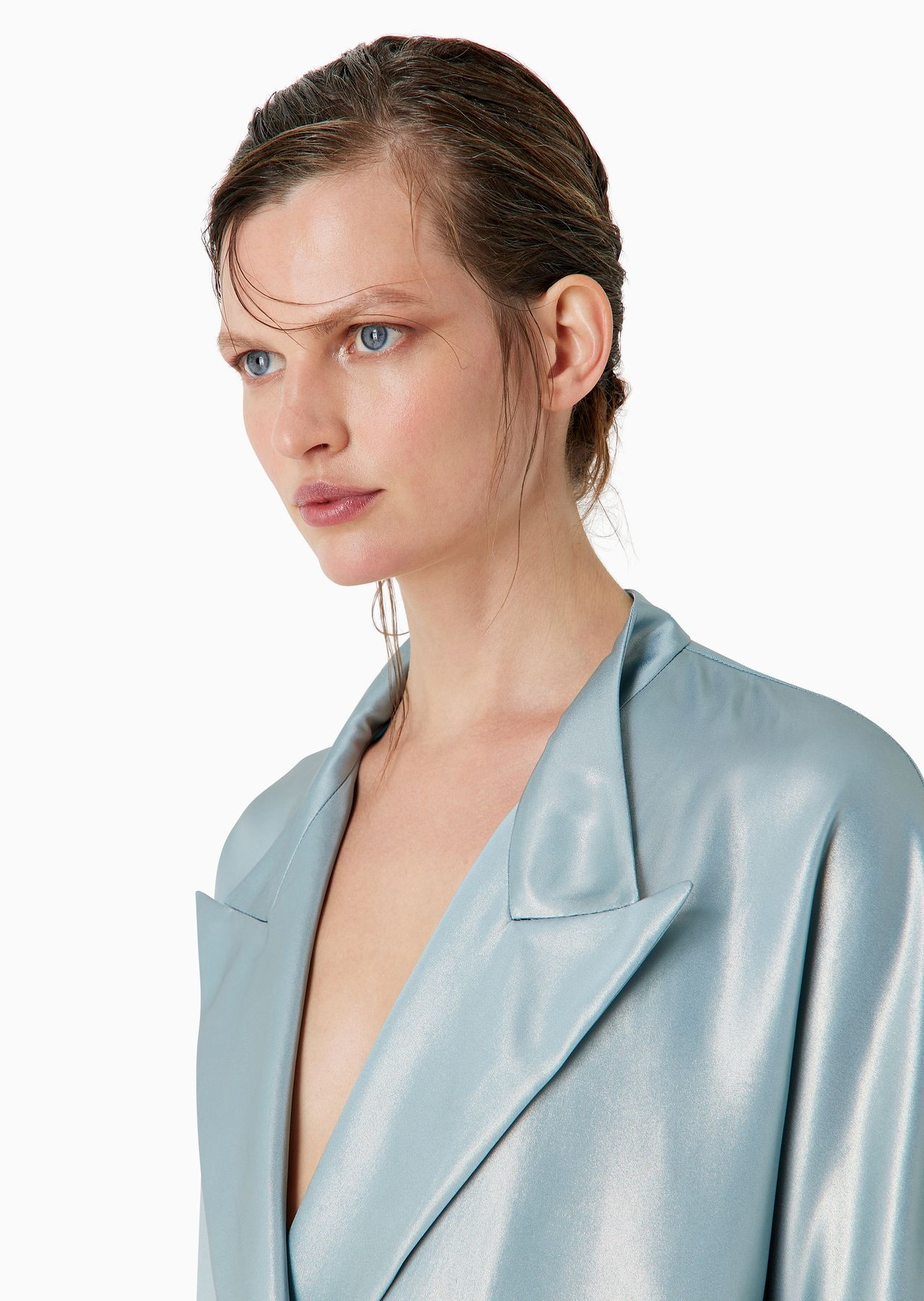 Double-breasted jacket in laminated viscose satin - 5
