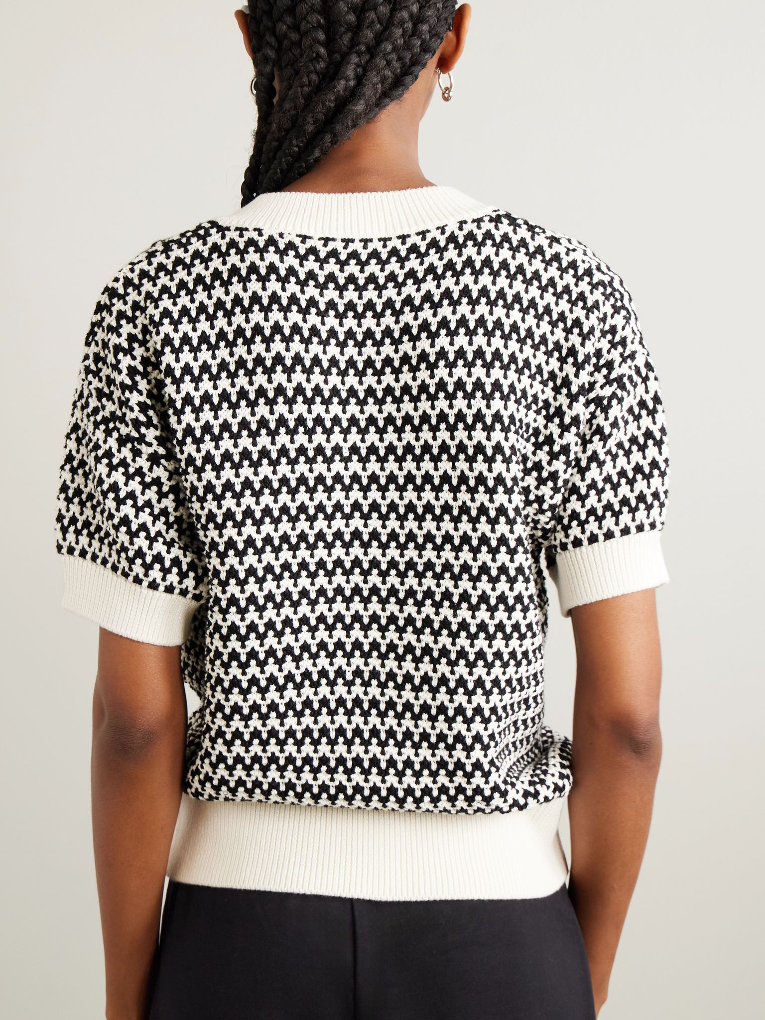 Dora striped textured-knit cotton top Off-white - 3