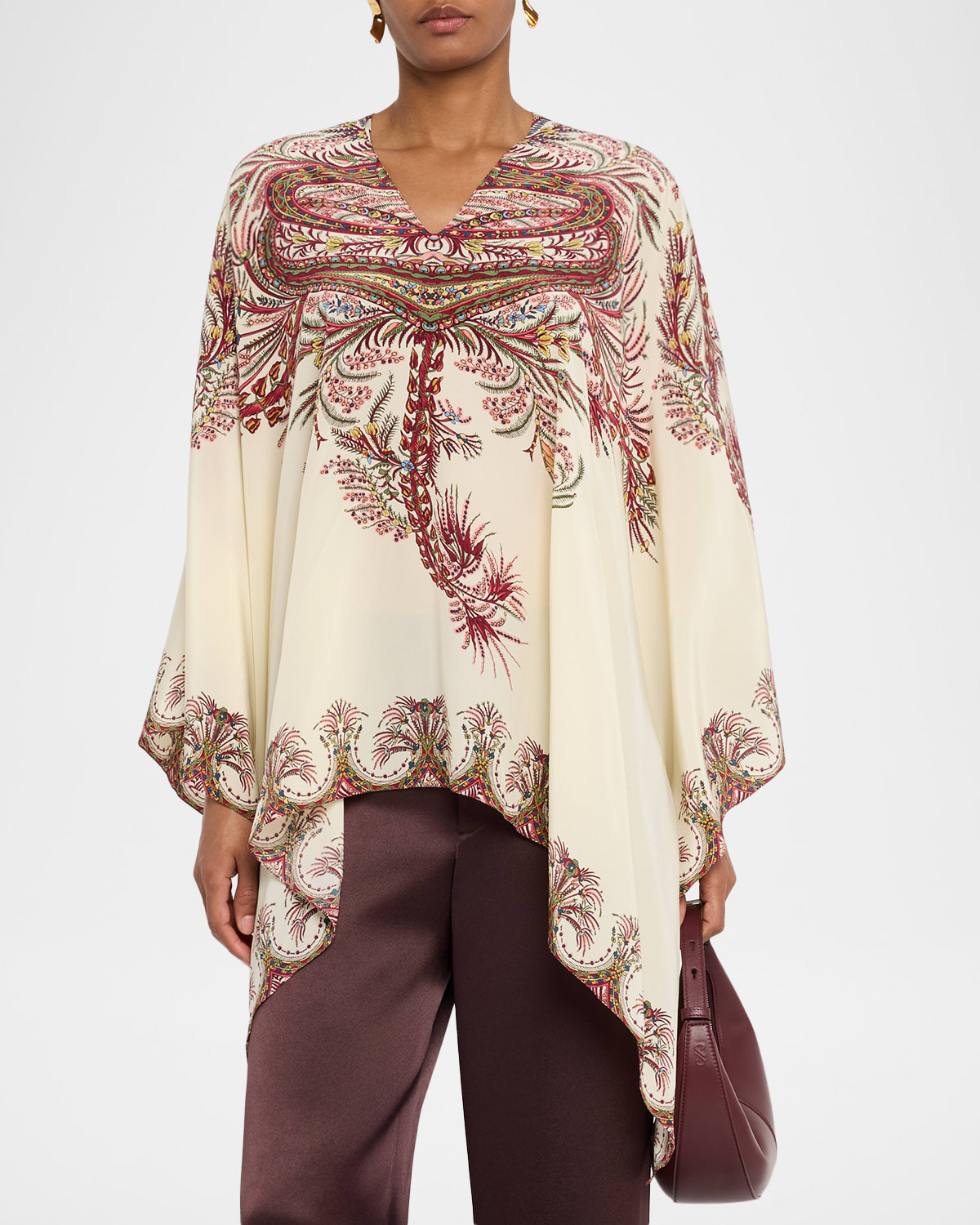 Printed Silk Poncho - 4
