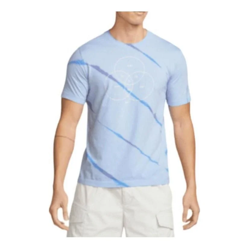 Men's Nike Sportswear Geometry Pattern Casual Round Neck Short Sleeve Light Blue T-Shirt DQ1077-548 - 1