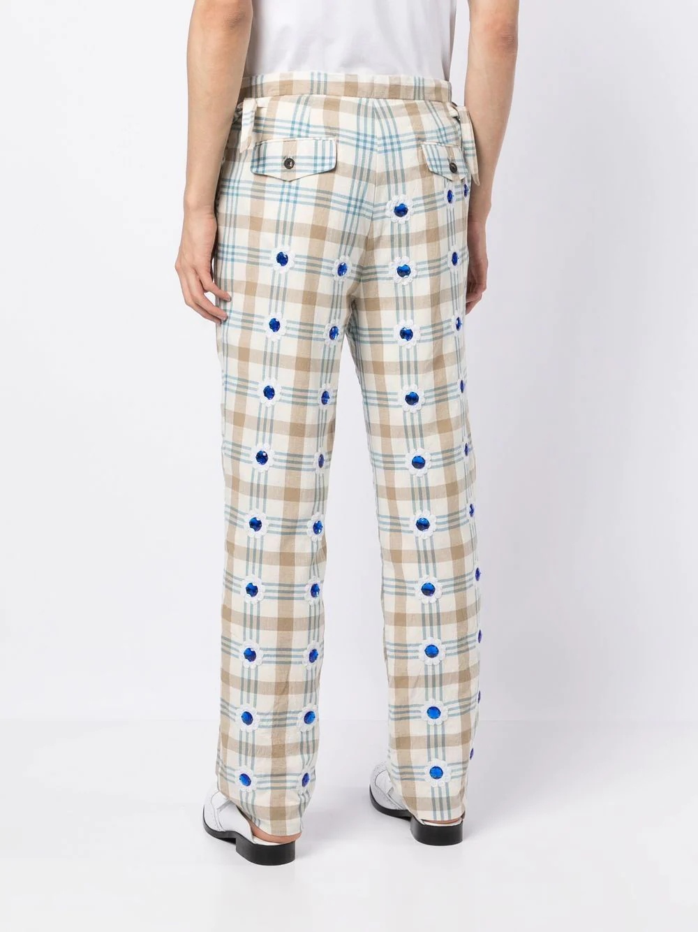 embellished checked straight-leg trousers - 4