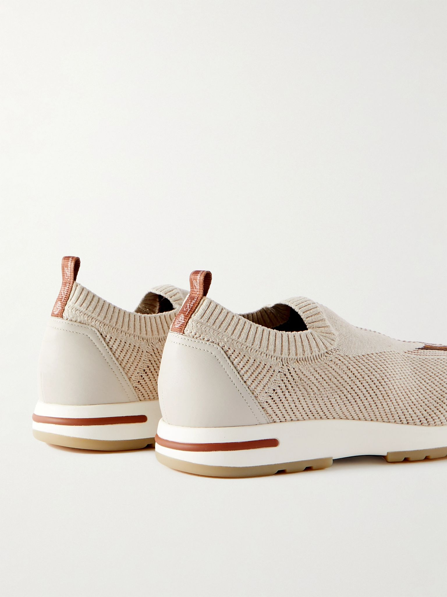 360 Lp Flexy Walk Leather-Trimmed Linen and Silk-Blend Slip-On Sneakers Beige - 5