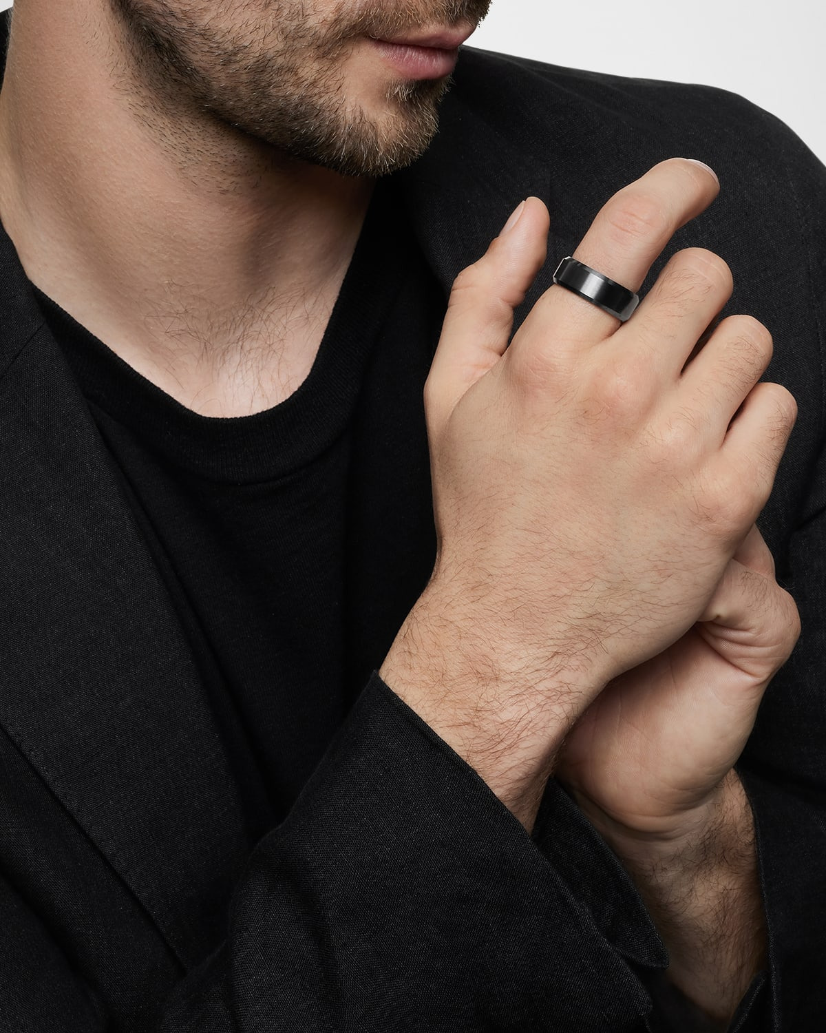 Men's Streamline Beveled Band Ring in Black Titanium, 8.5mm - 6