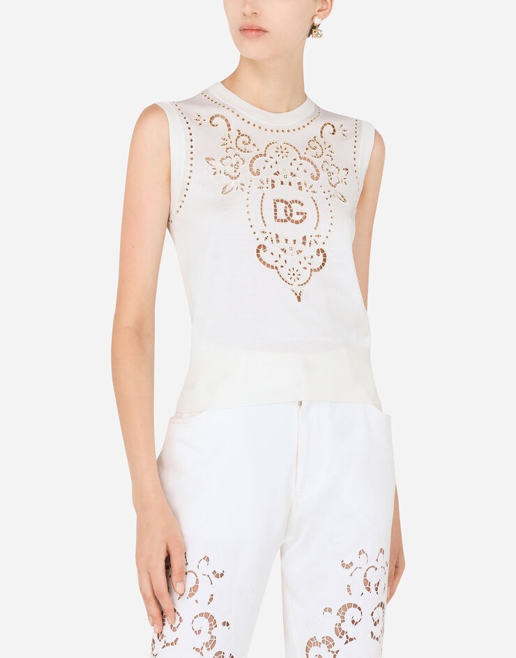 Sleeveless silk sweater with DG embroidery - 4