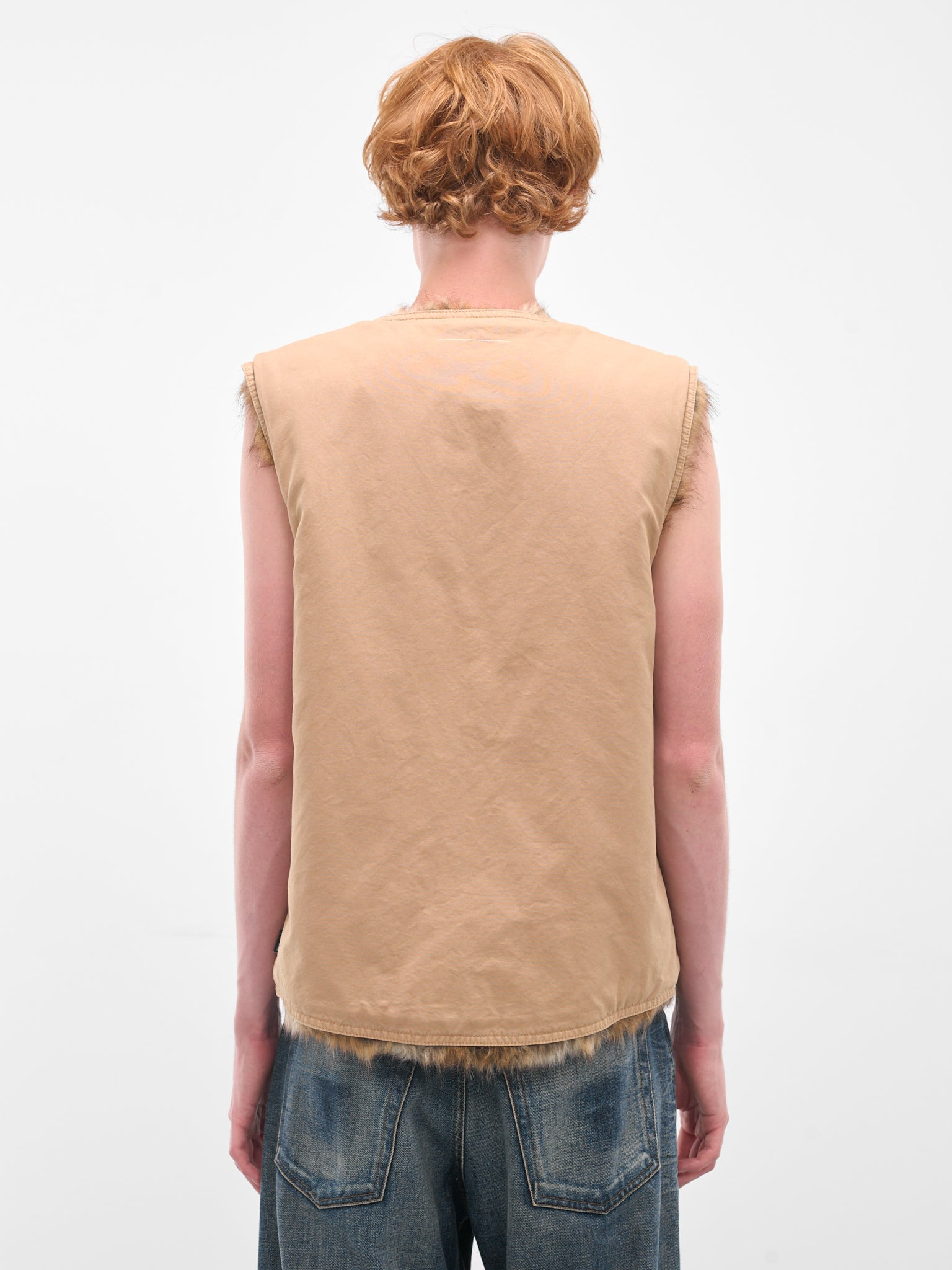 Beige Faux Fur Lined Vest - 3