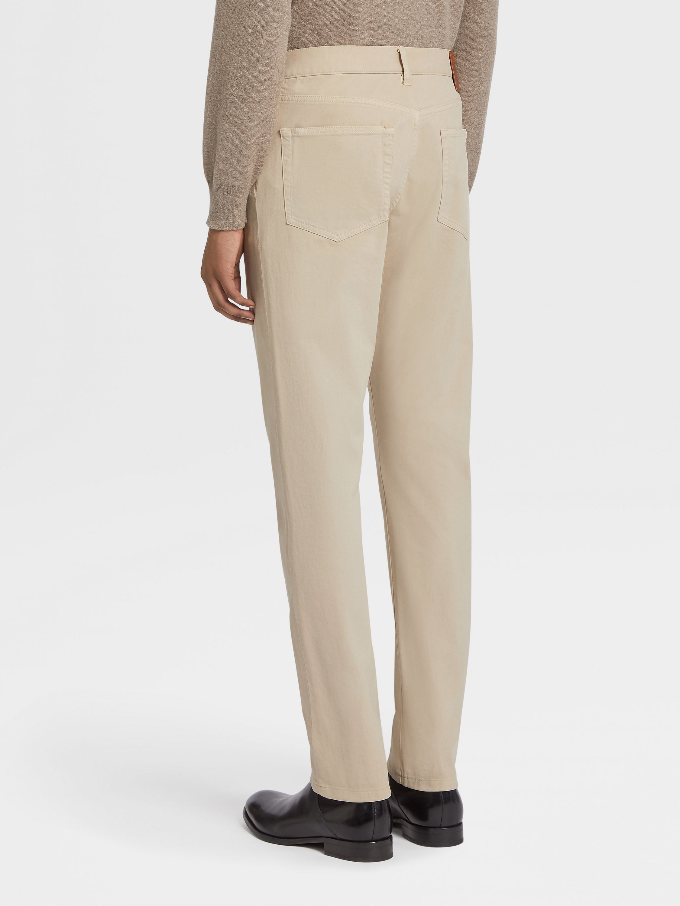 BEIGE STRETCH COTTON ROCCIA JEANS - 3