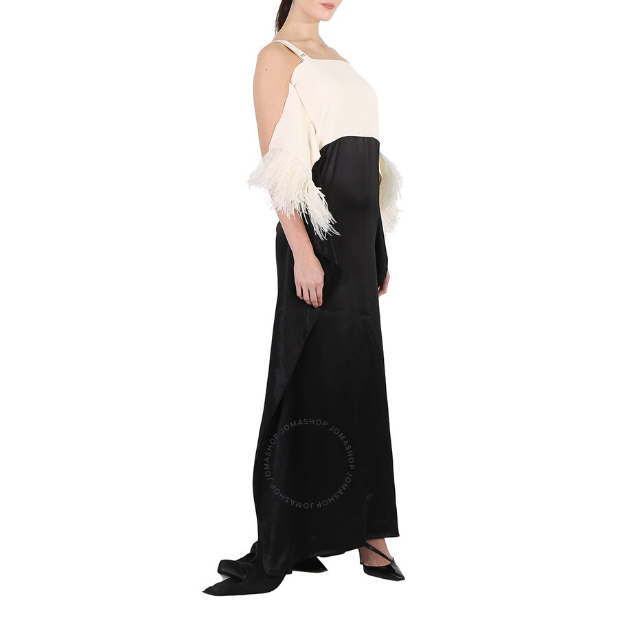 Burberry Crepe And Silk Satin Gown With Feather Trim - 4
