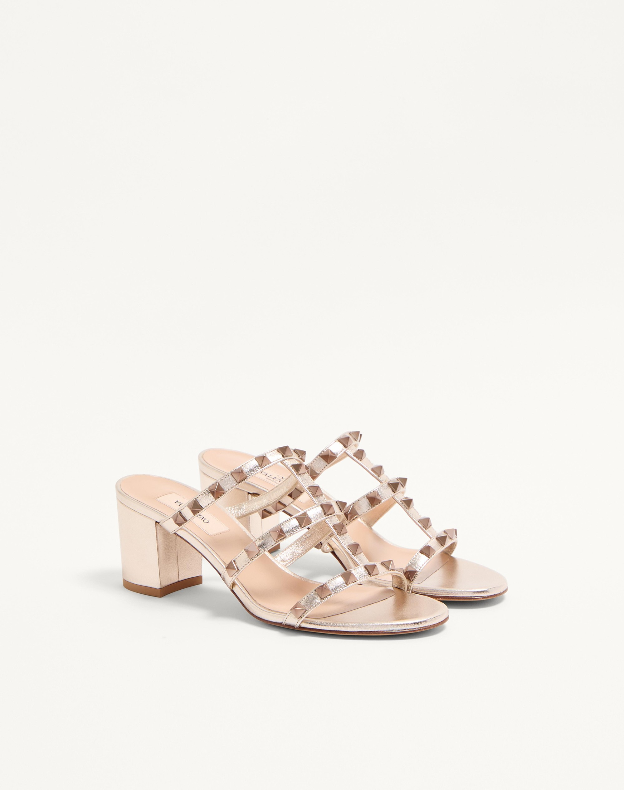 ROCKSTUD METALLIC CALFSKIN LEATHER SLIDE SANDAL 60 MM - 3
