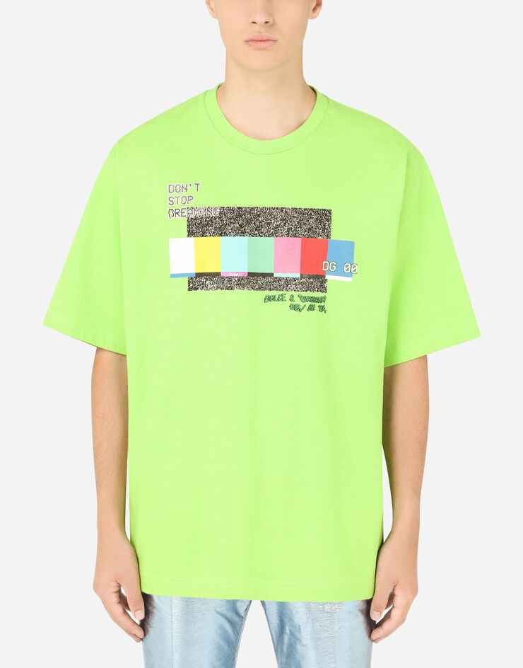 Cotton T-shirt with multi-colored glitch print - 1