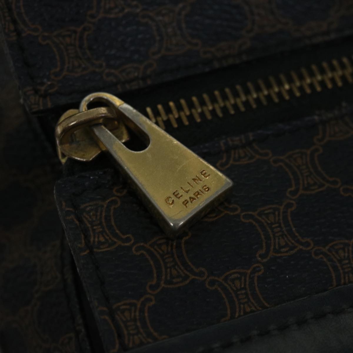 CELINE Macadam Canvas Hand Bag Pvc Brown Black - 9