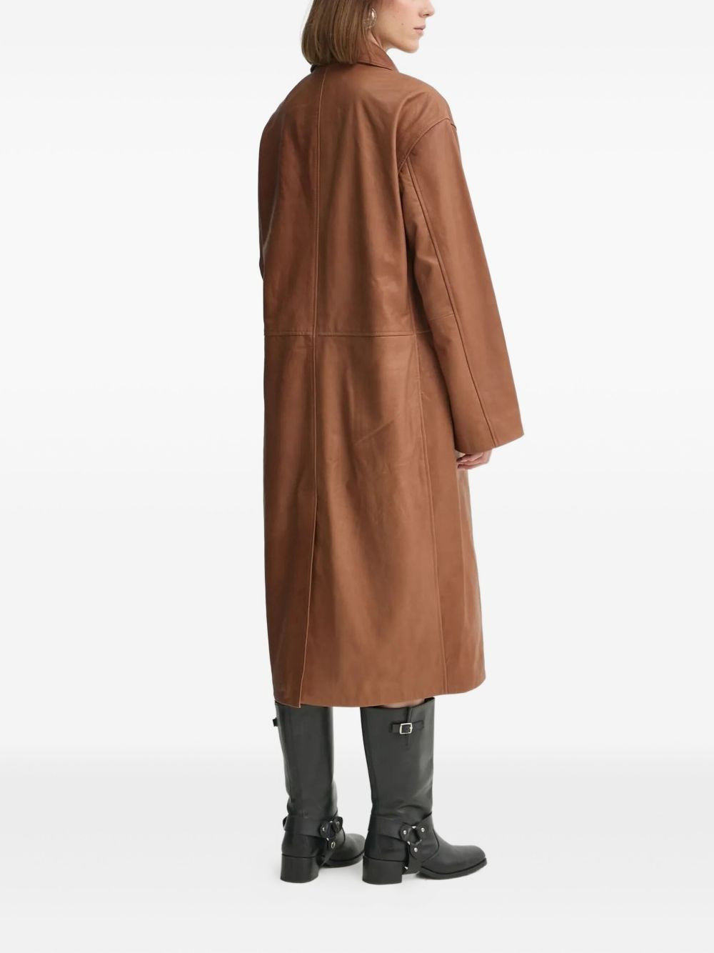 button-fastening leather coat - 2