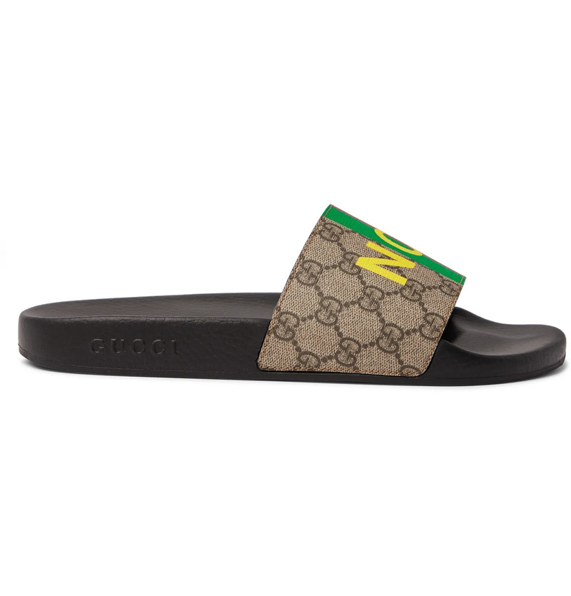 Printed Leather-Trimmed Monogrammed Coated-Canvas Slides - 1