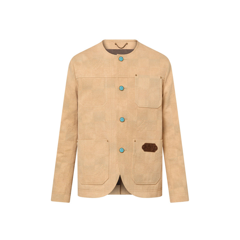 Damier Collarless Workwear Cotton Jacket - 1