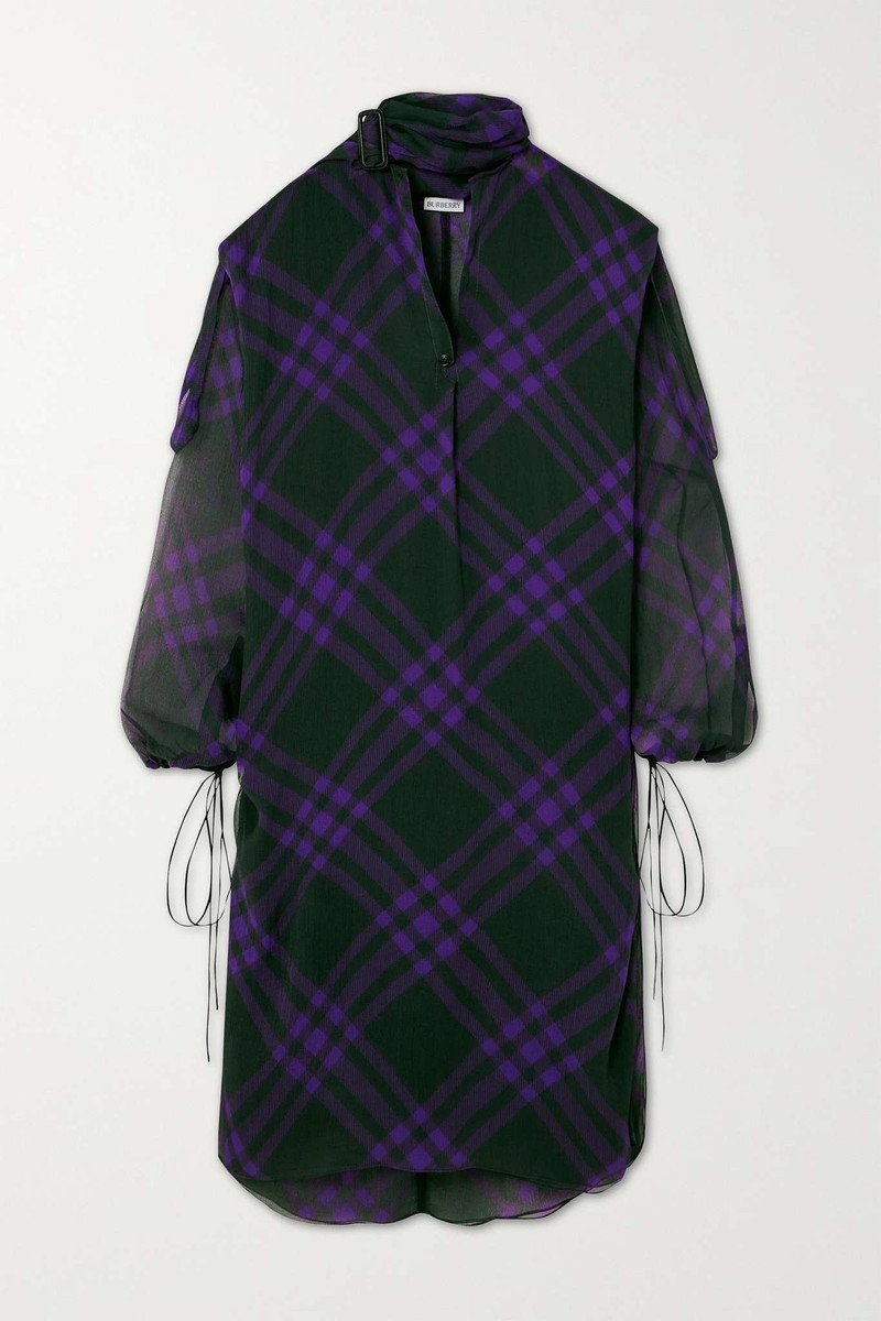 Draped checked silk-chiffon blouse 1