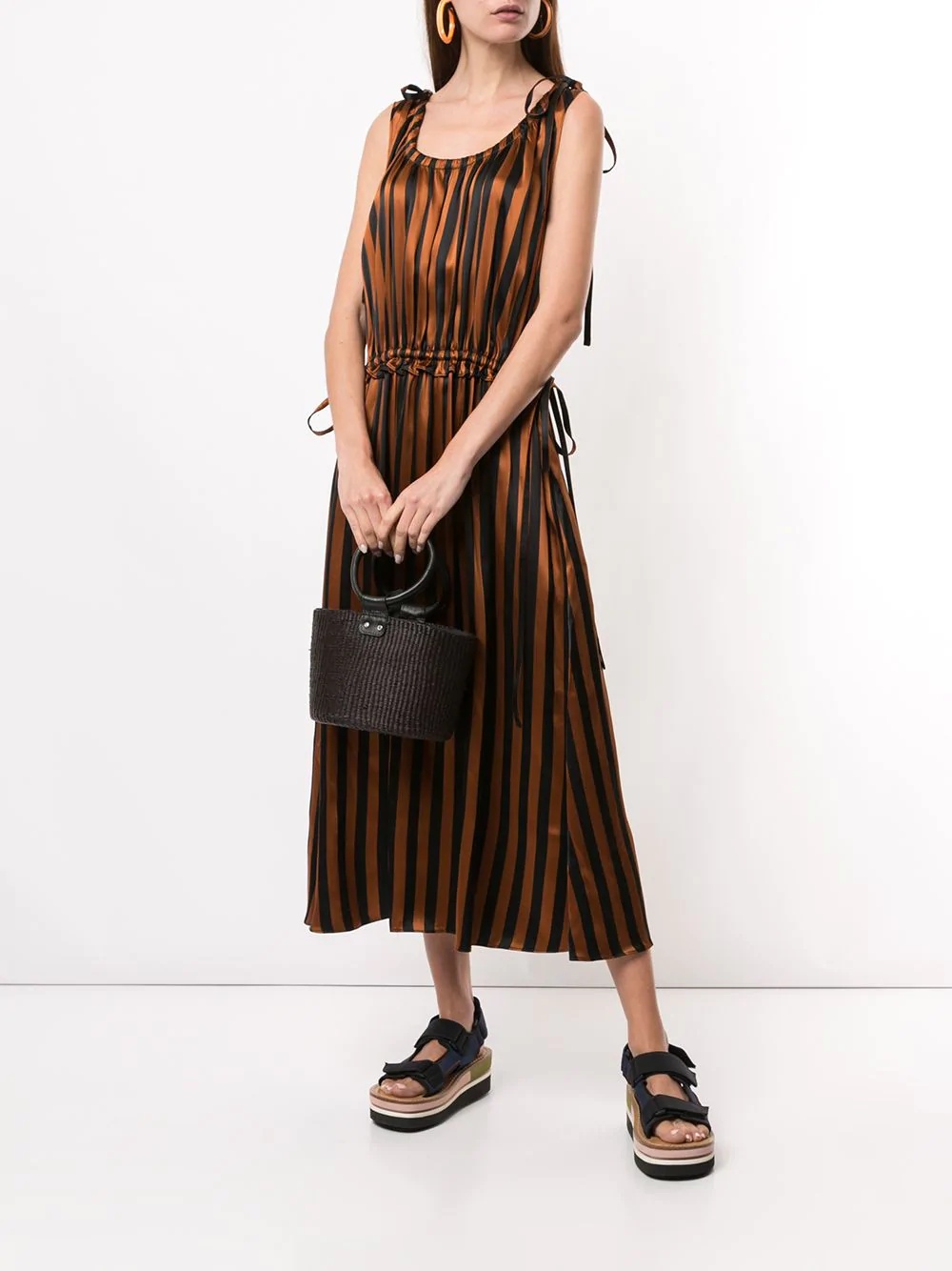 stripe-pattern mid-length dress - 2