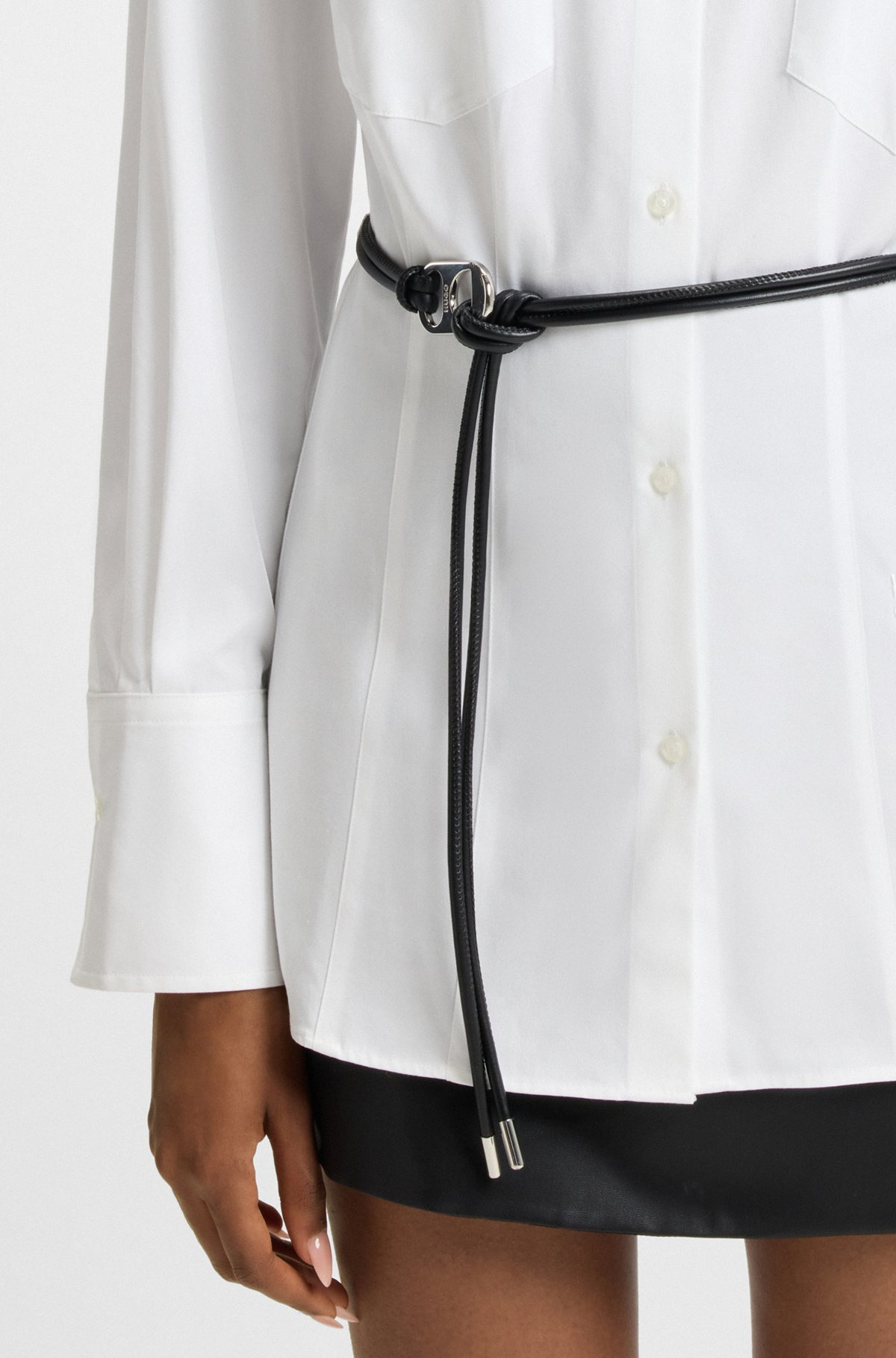 SLIM-FIT LONG-LENGTH BLOUSE WITH FAUX-LEATHER BELT - 6