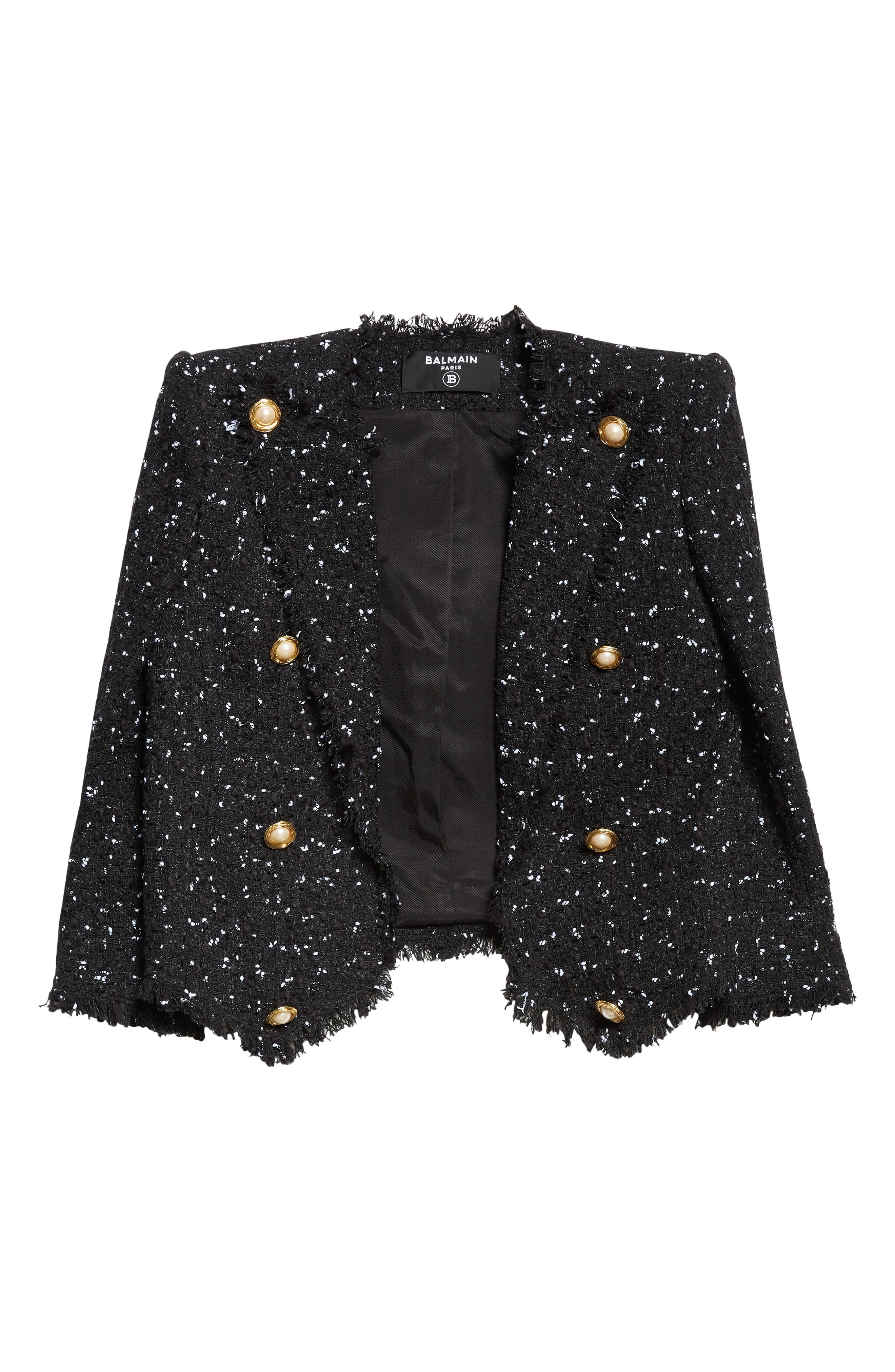 Balmain Polka Dot Tweed Spencer Jacket in Black/White at Nordstrom - 7