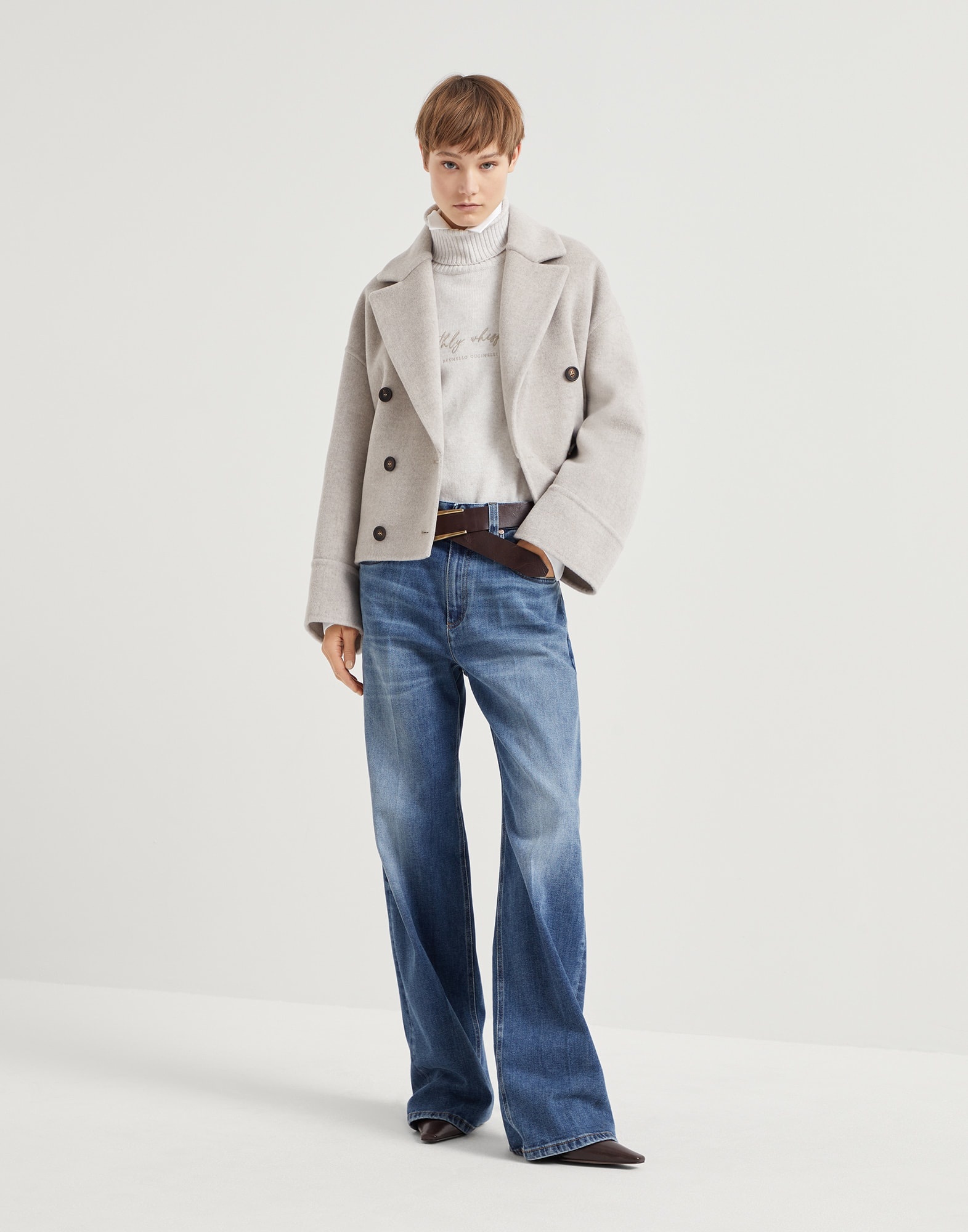 Comfort cotton denim loose five-pocket trousers with shiny tab - 4