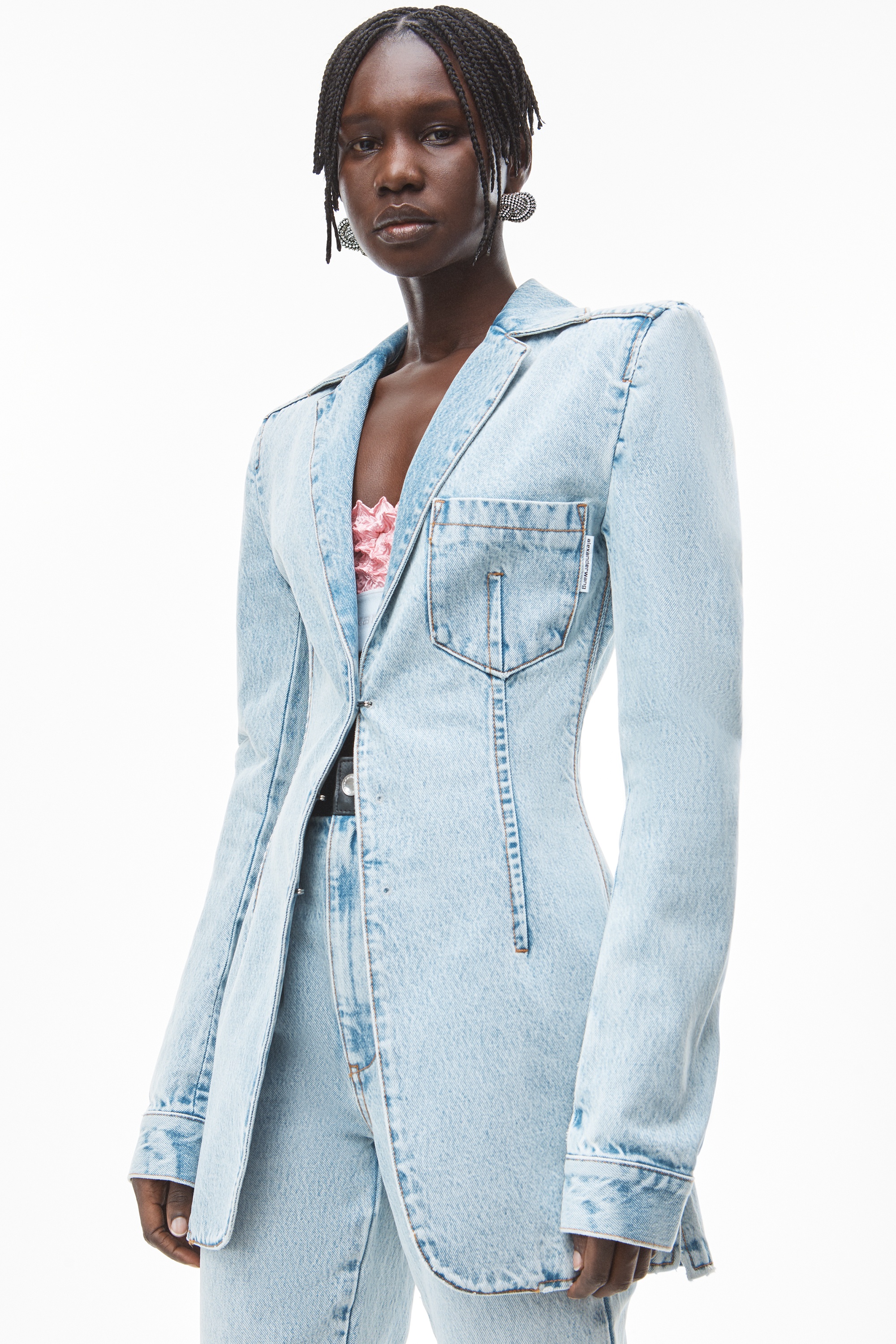 PEAK LAPEL FITTED SHIRT JACKET IN DENIM - 6