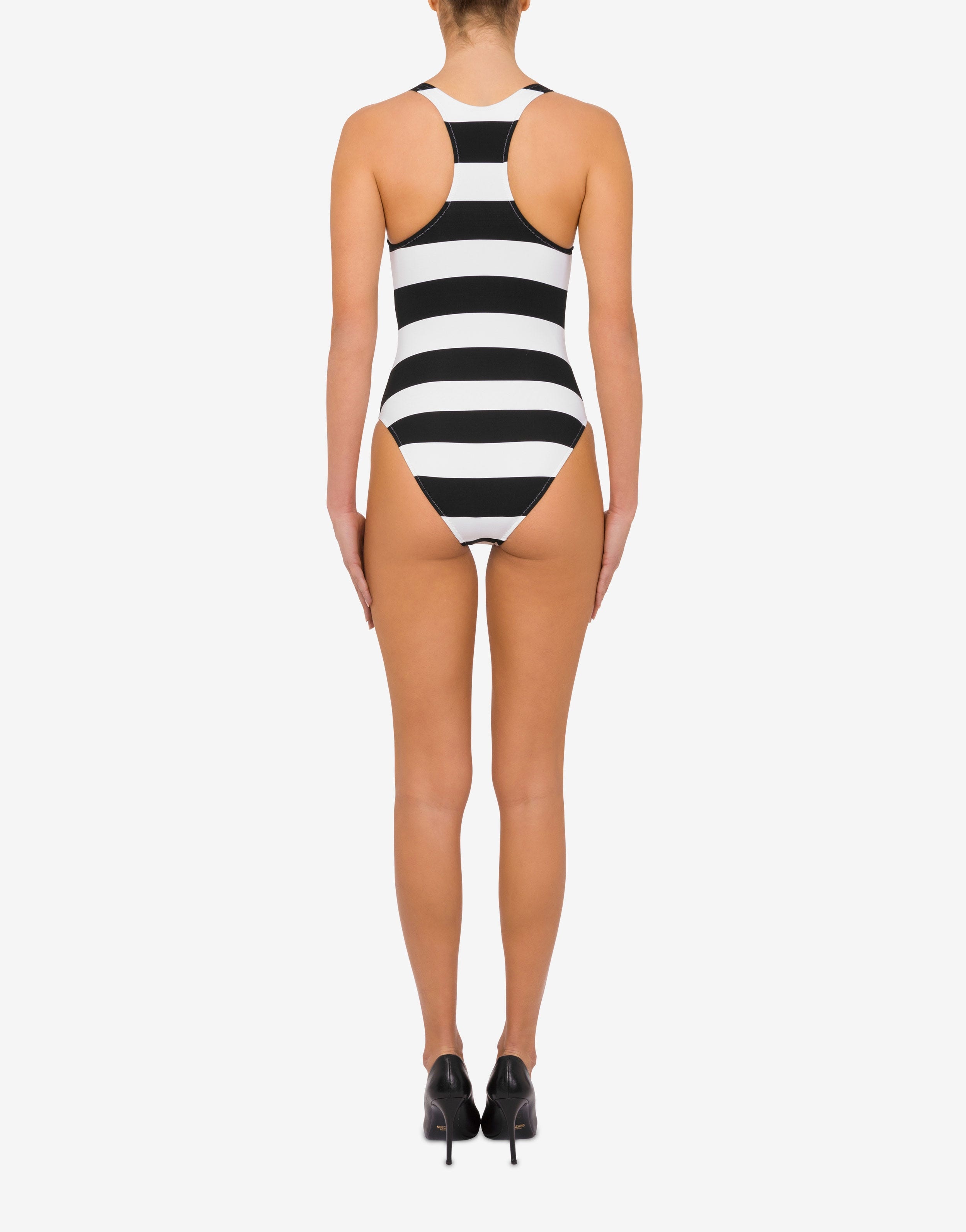 DOUBLE QUESTION MARK STRIPED ONE-PIECE SWIMSUIT - 3