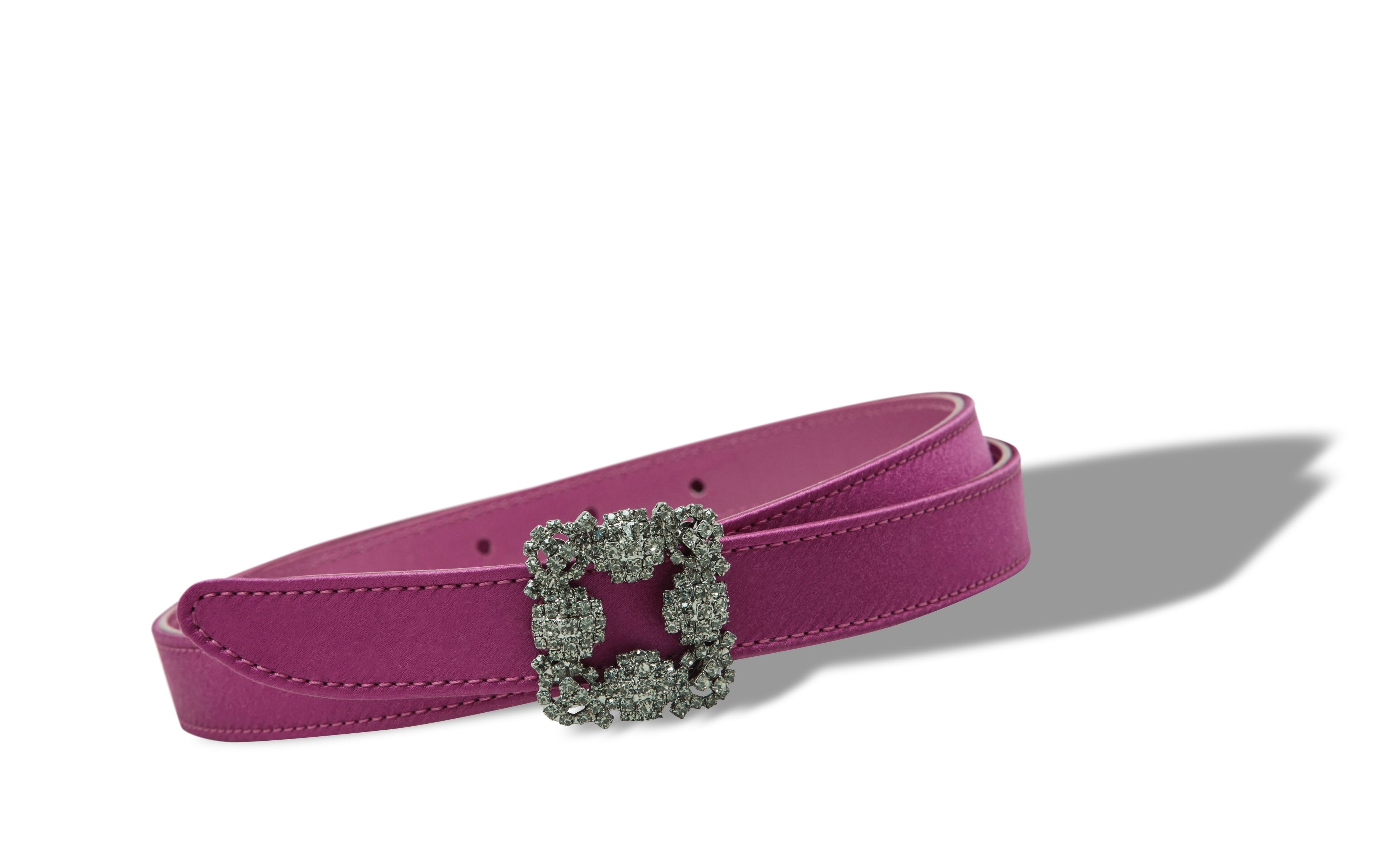 Dark Fuchsia Satin Crystal Buckled Belt - 2