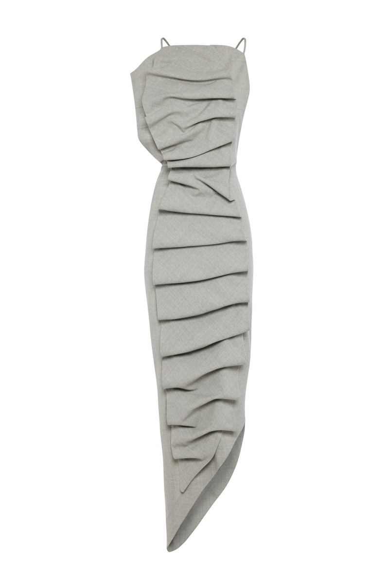 A.W.A.K.E. MODE BIB-FRONT STRUCTURED DRESS WITH OPEN BACK LIGHT GREY MELANGE outlook