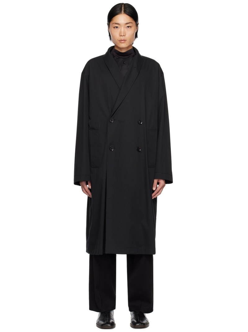 Black Wrap Collar Trench Coat 1