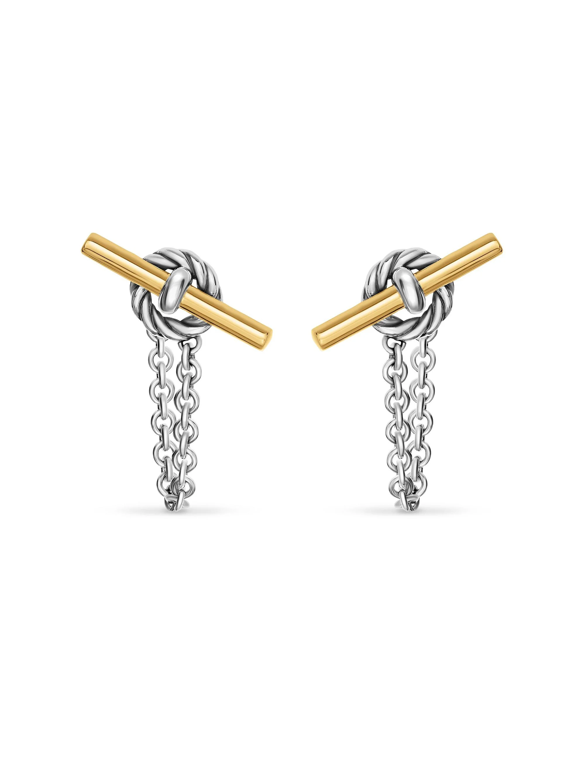 Women's DY Mercer Petite Toggle Chain Stud Earrings in Sterling Silver with 18K Yellow Gold, 38.2MM - 1